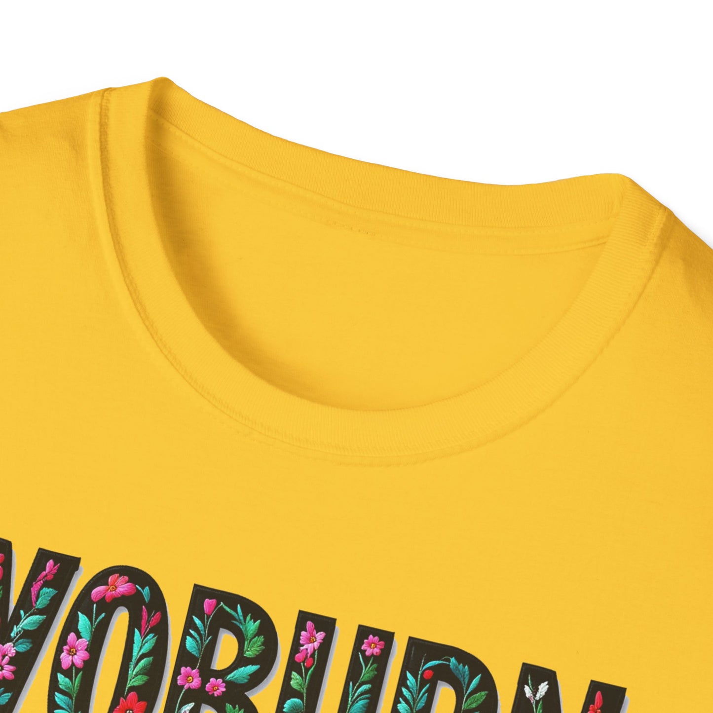 Woburn Local Gal Flower-Heart T-Shirt, c06-n06-s005 Softstyle Graphic Tee, Unisex Casual Wear, Support Local Merch, Gift for Community Lovers, Finkz WINDSOR