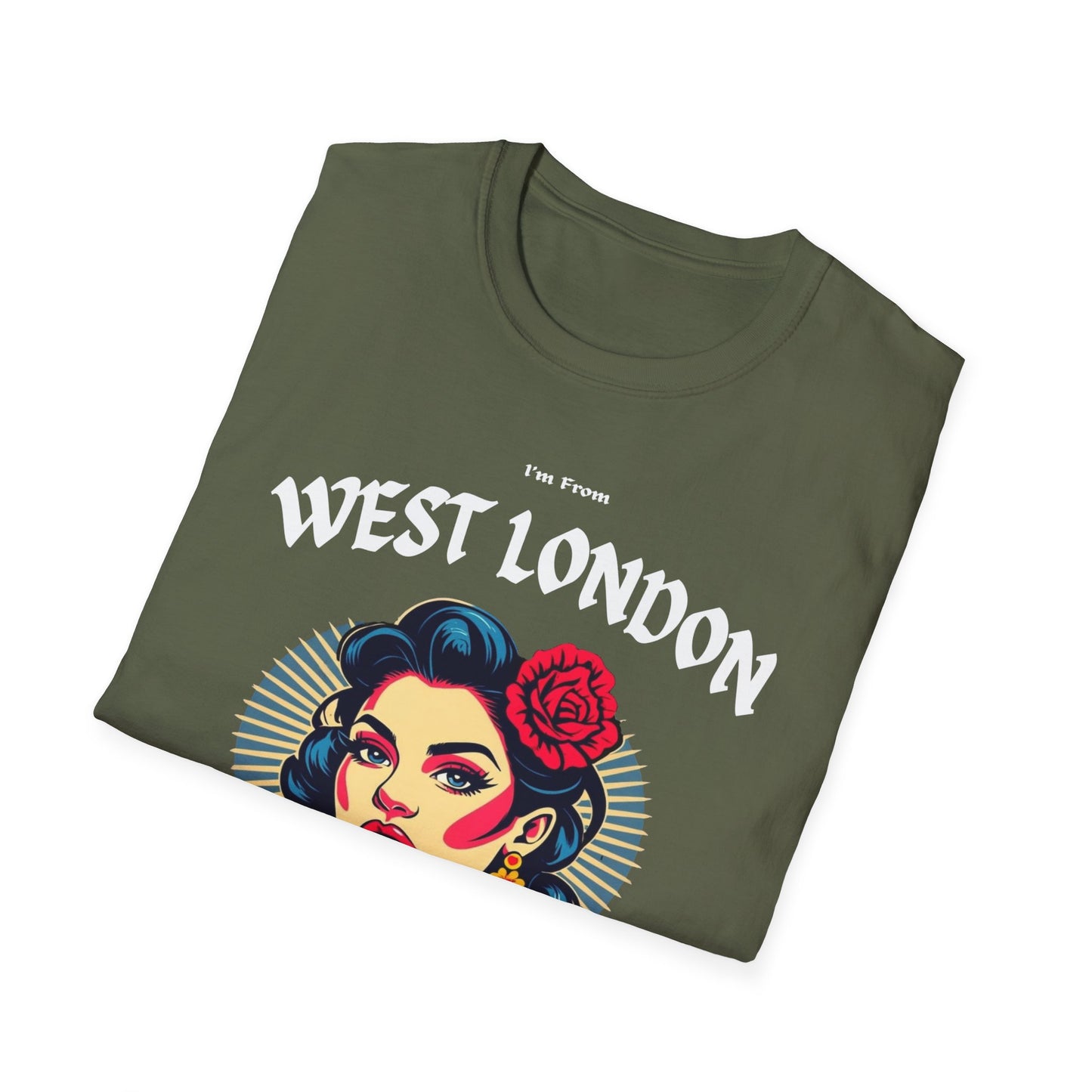 West London Underestimate Gal T-Shirt, c02-n08-s001 Softstyle Graphic Tee, Unisex Casual Wear, Support'n Locals Merch, Gift for Community Lovers.