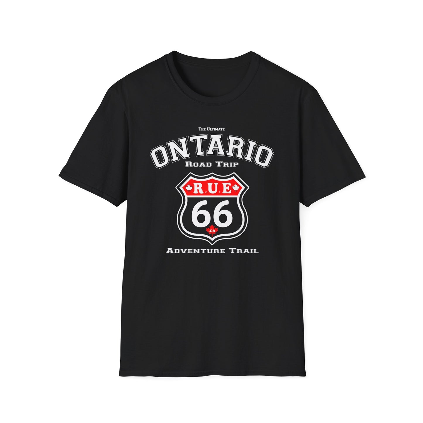 Ontario Rue 66 Road Trip Adventure Trail Red T-Shirt, Softstyle, Unisex - Rue66.ca