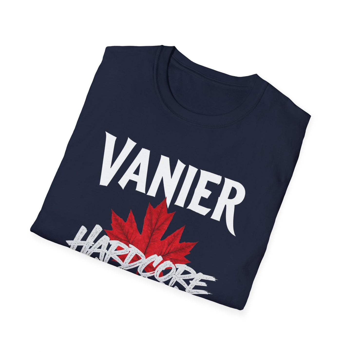 Vanier Hardcore We Support Our Own Red Leaf T-Shirt, c03-n09-s006 Softstyle Graphic Tee, Unisex Casual Wear, Support'n Locals Merch, Gift for Community Lovers.