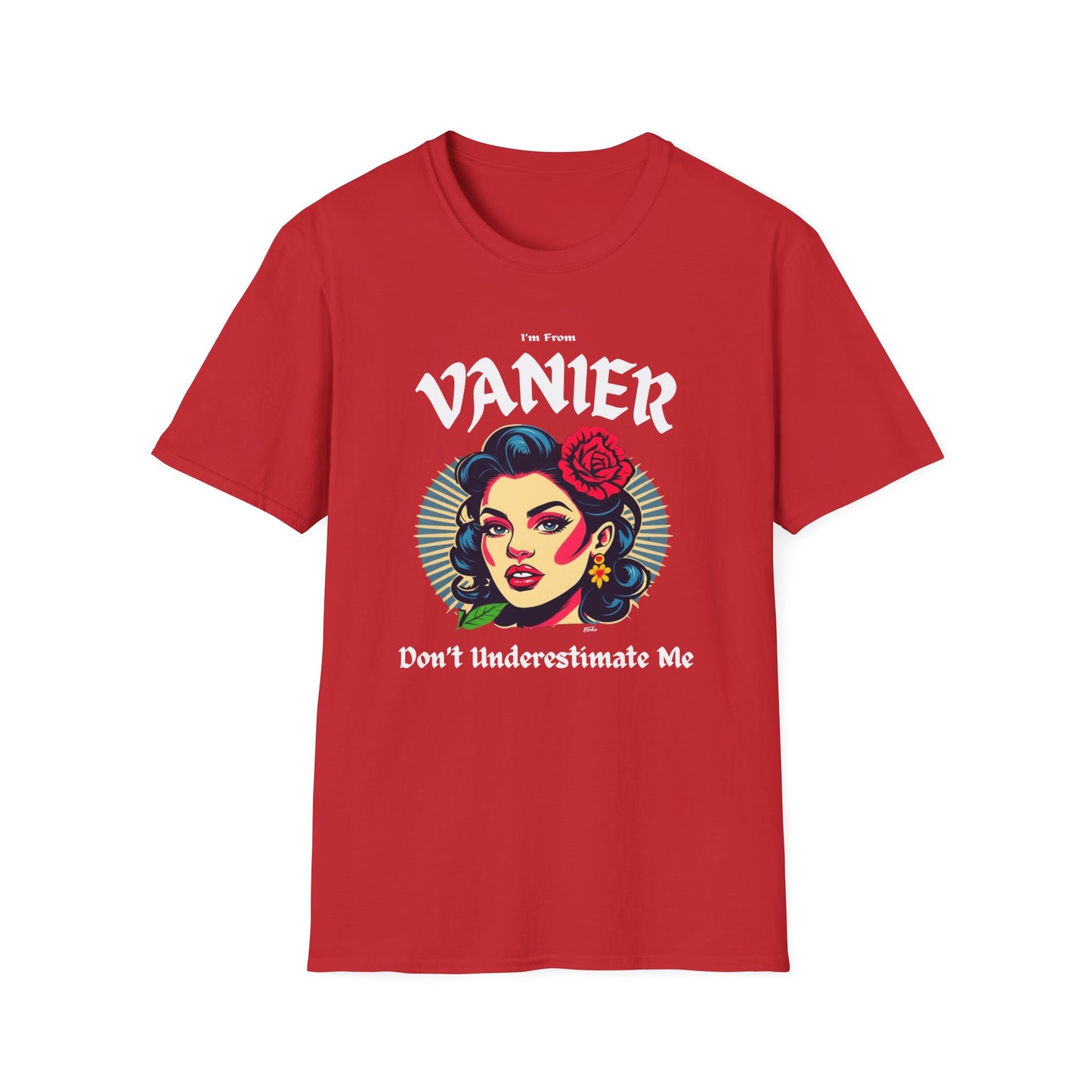 Vanier Underestimate Gal T-Shirt, c03-n09-s001 Softstyle Graphic Tee, Unisex Casual Wear, Support'n Locals Merch, Gift for Community Lovers.