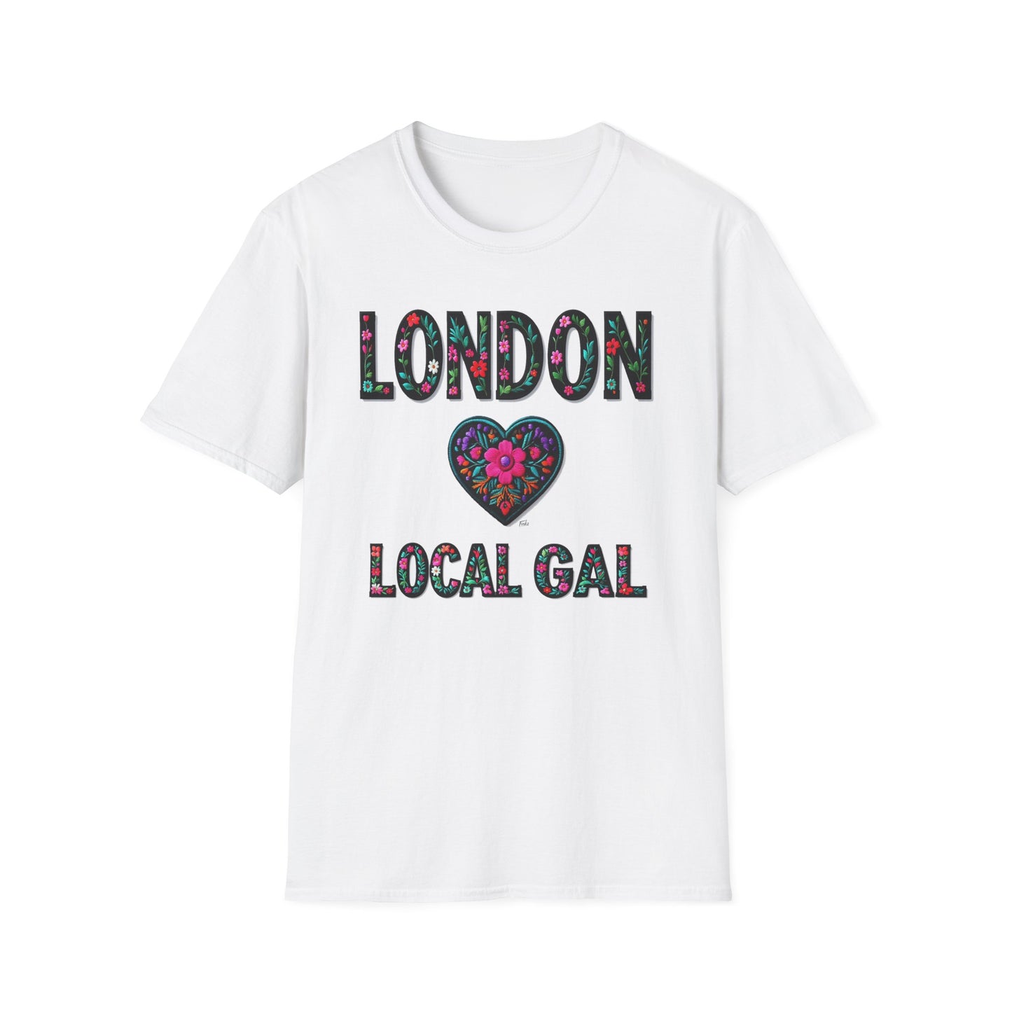 London Local Gal Flower-Heart T-Shirt, c02-n00-s005 Softstyle Graphic Tee, Unisex Casual Wear, Support Local Merch, Gift for Community Lovers, Finkz WINDSOR