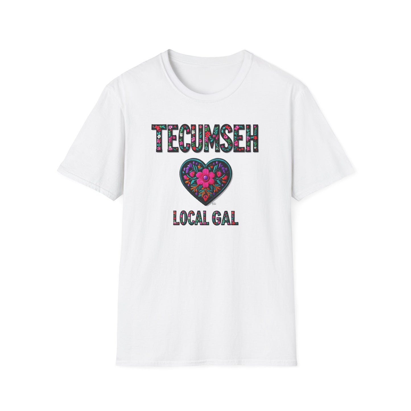 TECUMSEH Local Gal Flower-Heart T-Shirt, 3 Softstyle Graphic Tee, Unisex Casual Wear, Support Local Merch, Gift for Community Lovers, Finkz WINDSOR