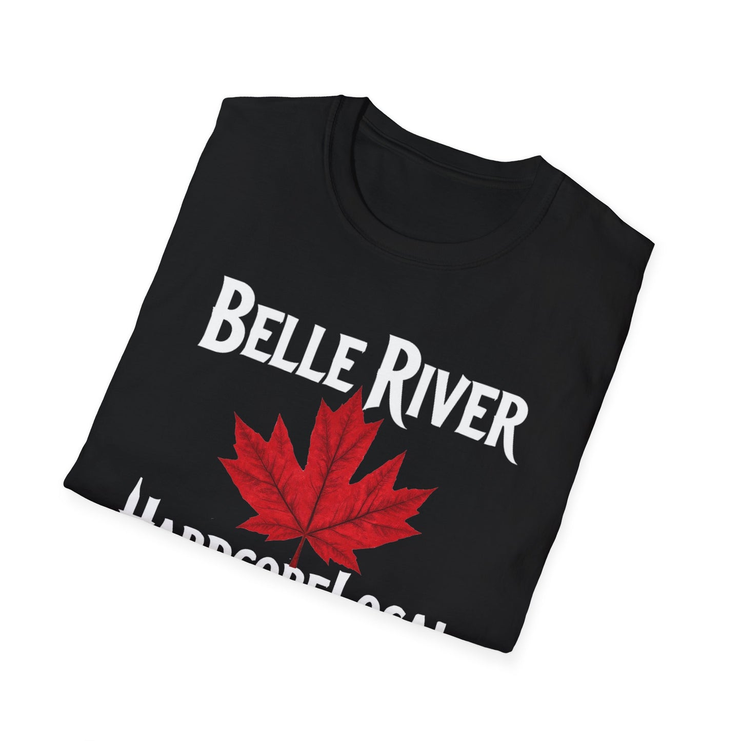 Belle River Hardcore Local Red Leaf, We Support Our Own, 1 T-Shirt, Softstyle Graphic Tee, Unisex Casual Wear, Support Local Merch, Gift for Community Lovers