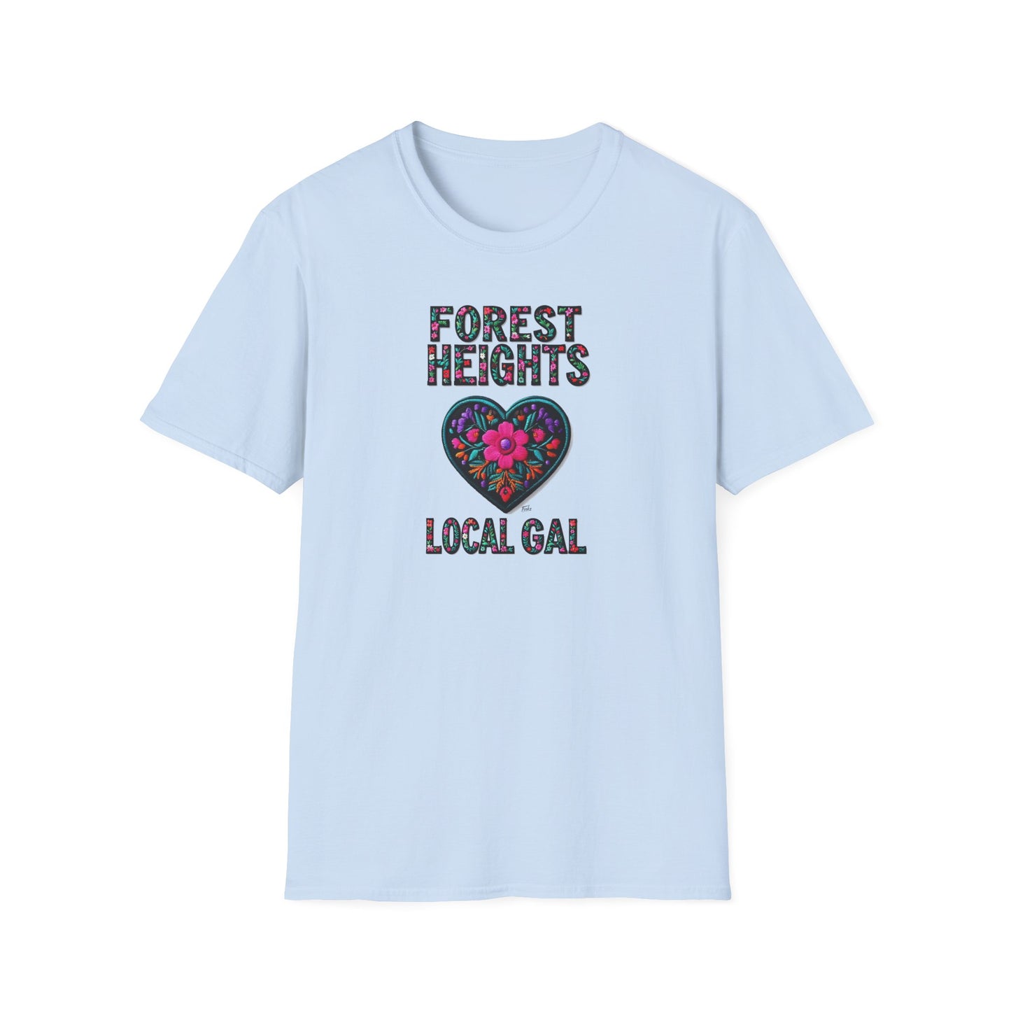 Forest Heights Local Gal Flower-Heart T-Shirt, c03-n03-s05  Softstyle Graphic Tee, Unisex Casual Wear, Support Local Merch, Gift for Community Lovers, Finkz WINDSOR