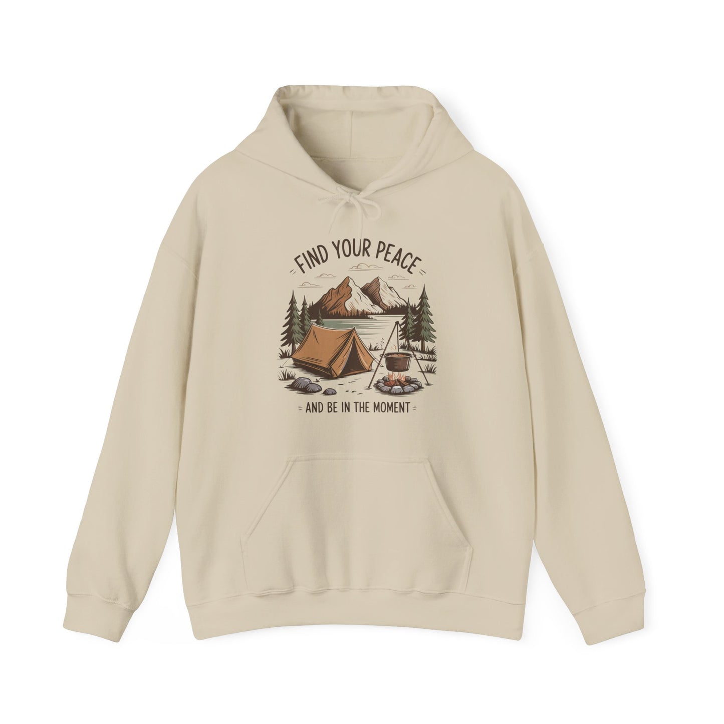 Find Your Peace Hoodie | HappyCamperCrew.Com 100% Authentic | Cozy Camping Hoodie | Unisex Hooded Sweatshirt for Nature Lovers, Casual Wear, Gift for Him/Her, Outdoor Adventures, Cozy Days & Warm Nights By The Campfire