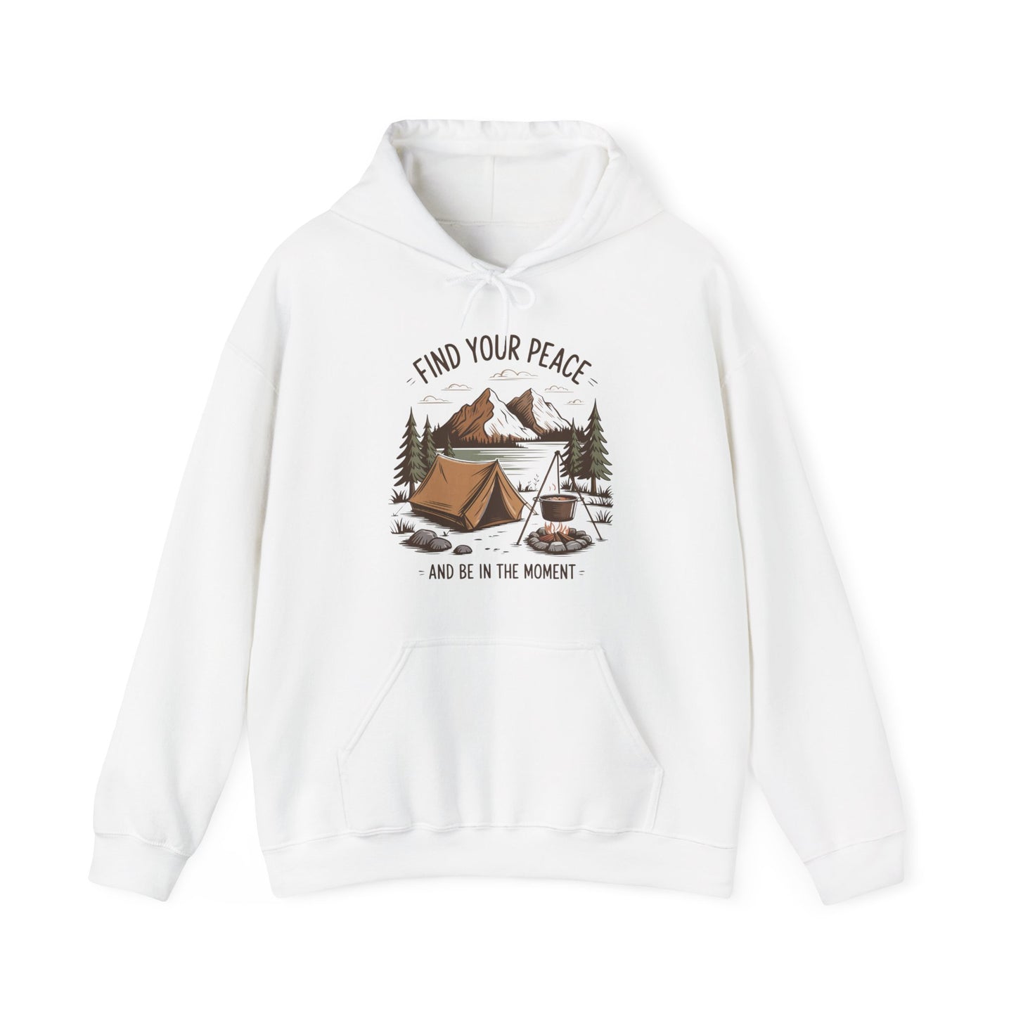 Find Your Peace Hoodie | HappyCamperCrew.Com 100% Authentic | Cozy Camping Hoodie | Unisex Hooded Sweatshirt for Nature Lovers, Casual Wear, Gift for Him/Her, Outdoor Adventures, Cozy Days & Warm Nights By The Campfire