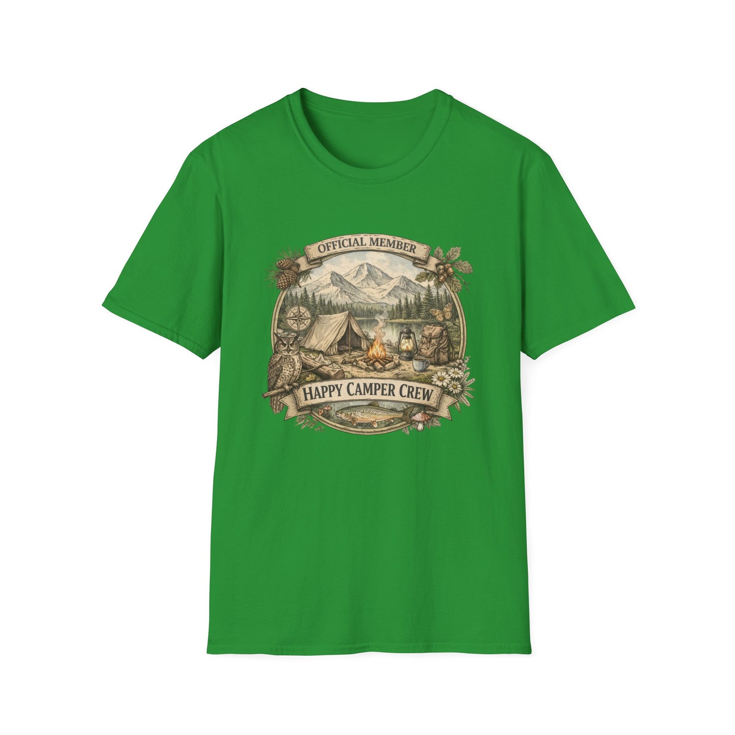 Happy Camper Crew Lake Scene T-Shirt, Softstyle, Unisex  - HappyCamperCrew.com