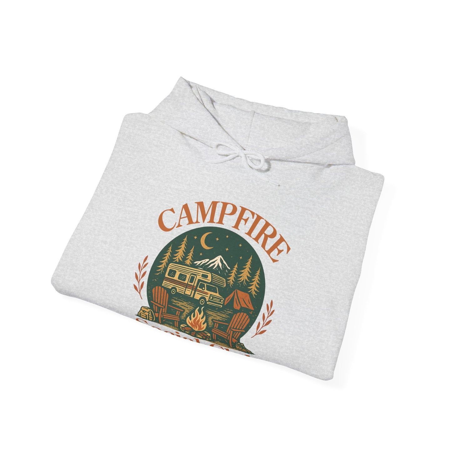 Campfire Social Club Hoodie | HappyCamperCrew.Com 100% Authentic | Cozy Camping Hoodie | Unisex Hooded Sweatshirt for Nature Lovers, Casual Wear, Gift for Him/Her, Outdoor Adventures, Cozy Days & Warm Nights By The Campfire