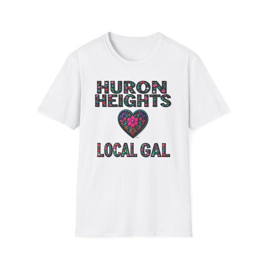 Huron Heights Local Gal Flower-Heart T-Shirt, c02-n01-s005 Softstyle Graphic Tee, Unisex Casual Wear, Support Local Merch, Gift for Community Lovers, Finkz WINDSOR