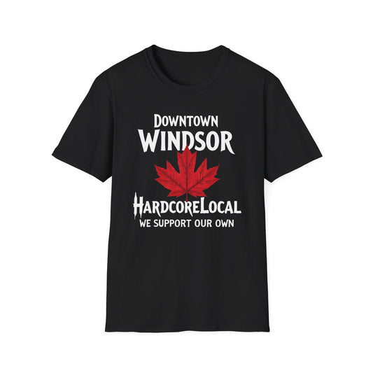 Downtown Windsor Hardcore Local Red Leaf, We Support Our Own, 1 T-Shirt, Softstyle Graphic Tee, Unisex Casual Wear, Support Local Merch, Gift for Community Lovers