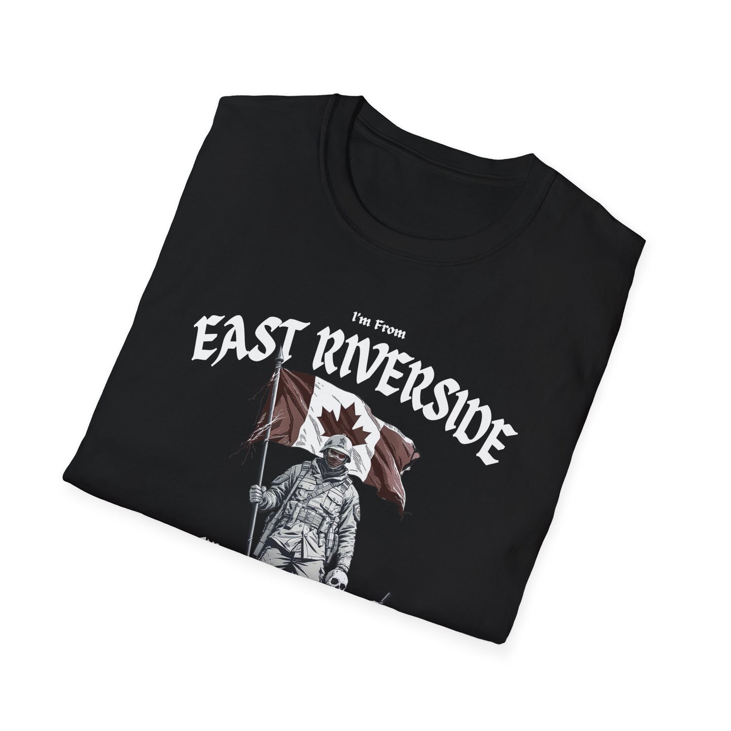 East Riverside Underestimate Guy T-Shirt, c01-n06-s002 Softstyle Graphic Tee, Unisex Casual Wear, Support'n Locals Merch, Gift for Community Lovers.