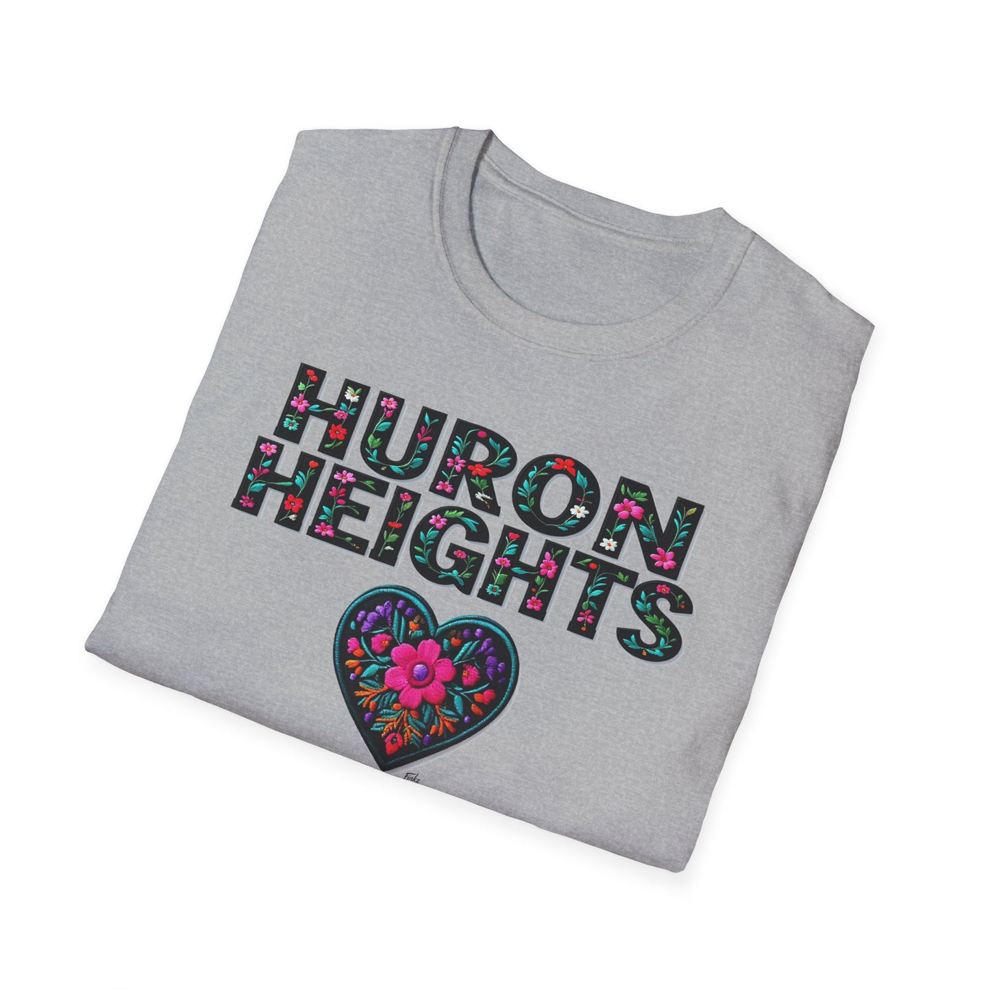 Huron Heights Local Gal Flower-Heart T-Shirt, c02-n01-s005 Softstyle Graphic Tee, Unisex Casual Wear, Support Local Merch, Gift for Community Lovers, Finkz WINDSOR