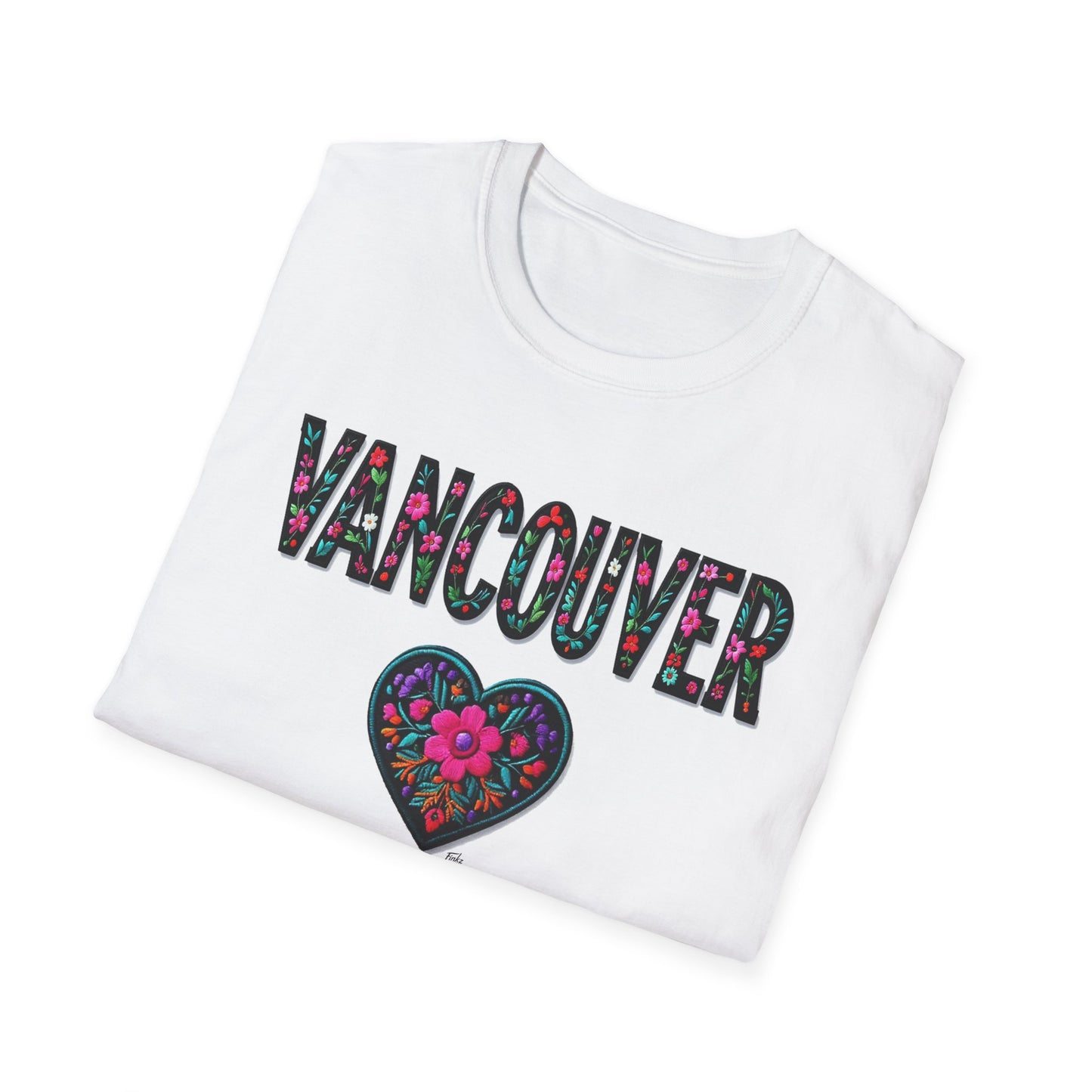 Vancouver Local Gal Flower-Heart T-Shirt, c13-n00-s005 Softstyle Graphic Tee, Unisex Casual Wear, Support Local Merch, Gift for Community Lovers, Finkz WINDSOR