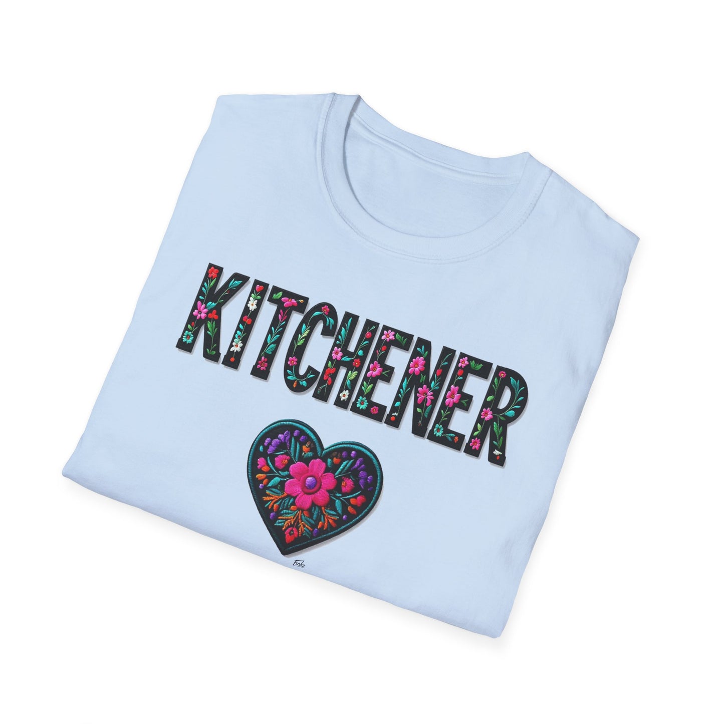 Kitchener Local Gal Flower-Heart T-Shirt, c03-n00-s005 Softstyle Graphic Tee, Unisex Casual Wear, Support Local Merch, Gift for Community Lovers, Finkz WINDSOR