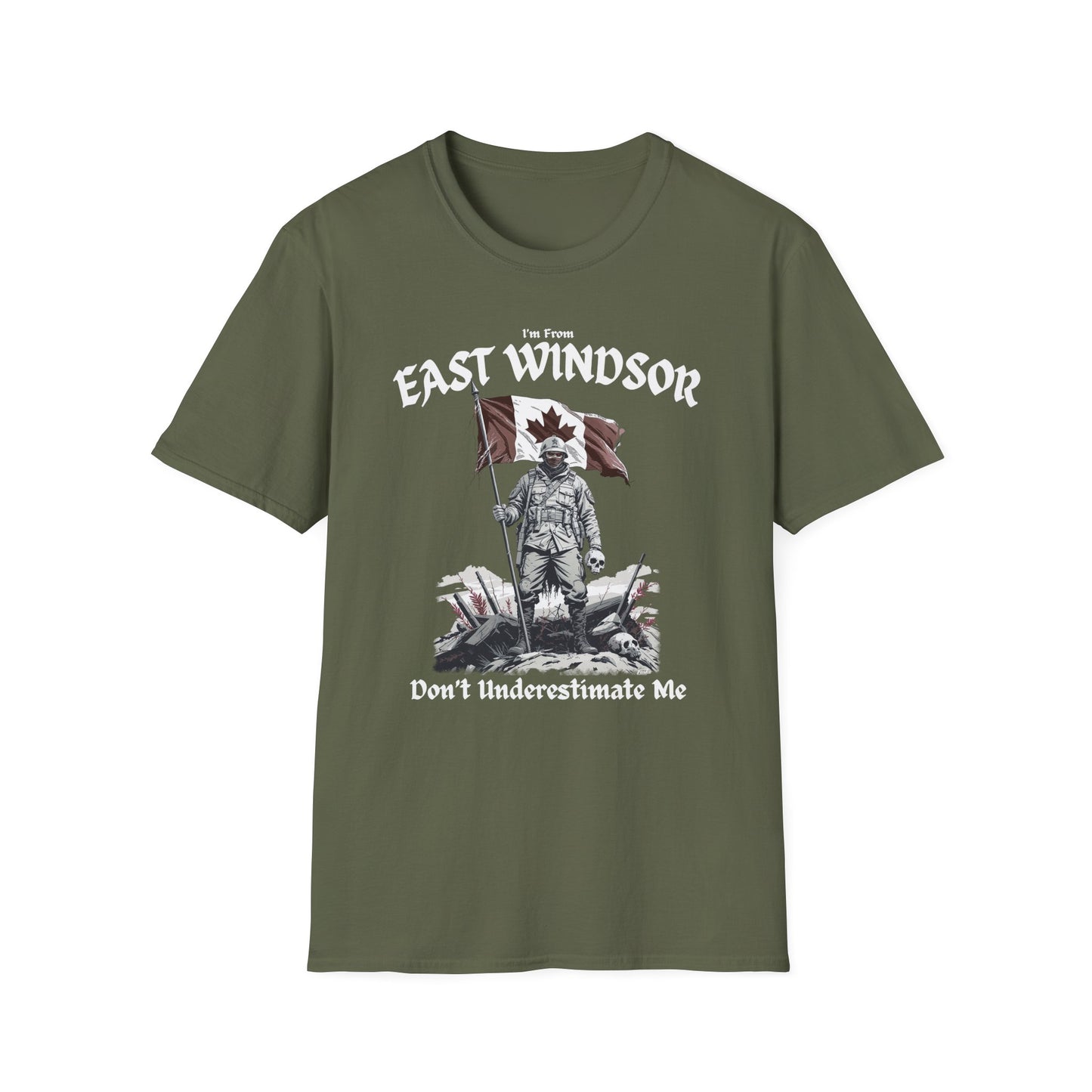East Windsor Underestimate Guy T-Shirt, c01-n02-s002 Softstyle Graphic Tee, Unisex Casual Wear, Support'n Locals Merch, Gift for Community Lovers.