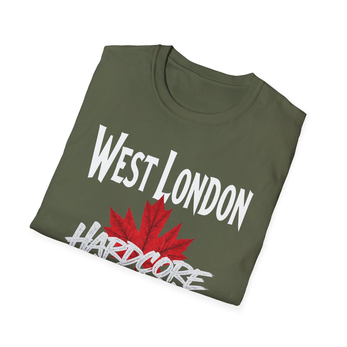 West London Hardcore We Support Our Own Red Leaf T-Shirt, c02-n08-s006 Softstyle Graphic Tee, Unisex Casual Wear, Support'n Locals Merch, Gift for Community Lovers.