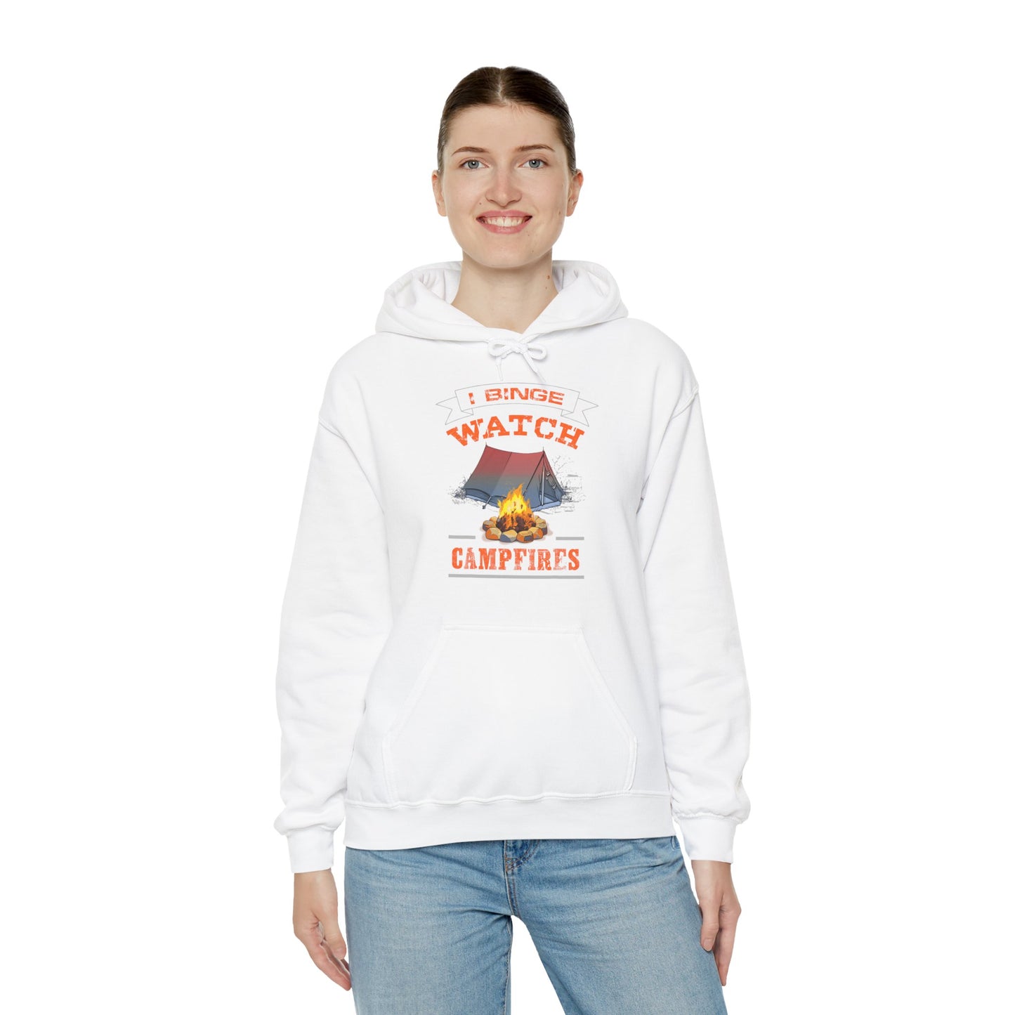 I Binge Watch Campfires Hoodie | HappyCamperCrew.Com 100% Authentic | Cozy Camping Hoodie | Unisex Hooded Sweatshirt for Nature Lovers, Casual Wear, Gift for Him/Her, Outdoor Adventures, Cozy Days & Warm Nights by the Campfire