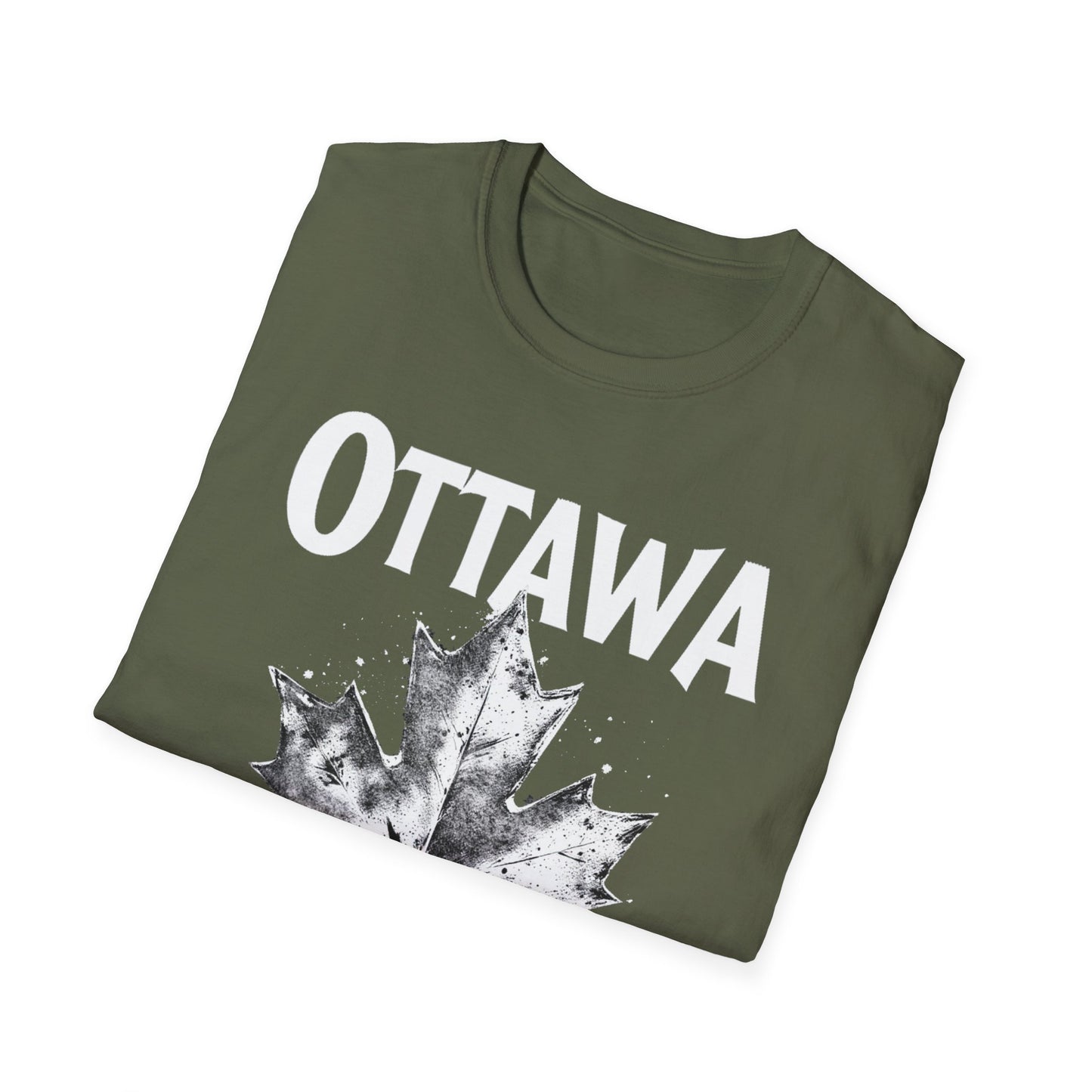 Ottawa Hardcore Rep'n White Leaf T-Shirt, c007-n00-s007 Softstyle Graphic Tee, Unisex Casual Wear, Support'n Locals Merch, Gift for Community Lovers.