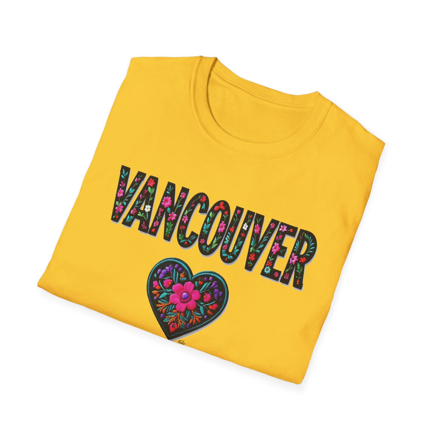 Vancouver Local Gal Flower-Heart T-Shirt, c13-n00-s005 Softstyle Graphic Tee, Unisex Casual Wear, Support Local Merch, Gift for Community Lovers, Finkz WINDSOR