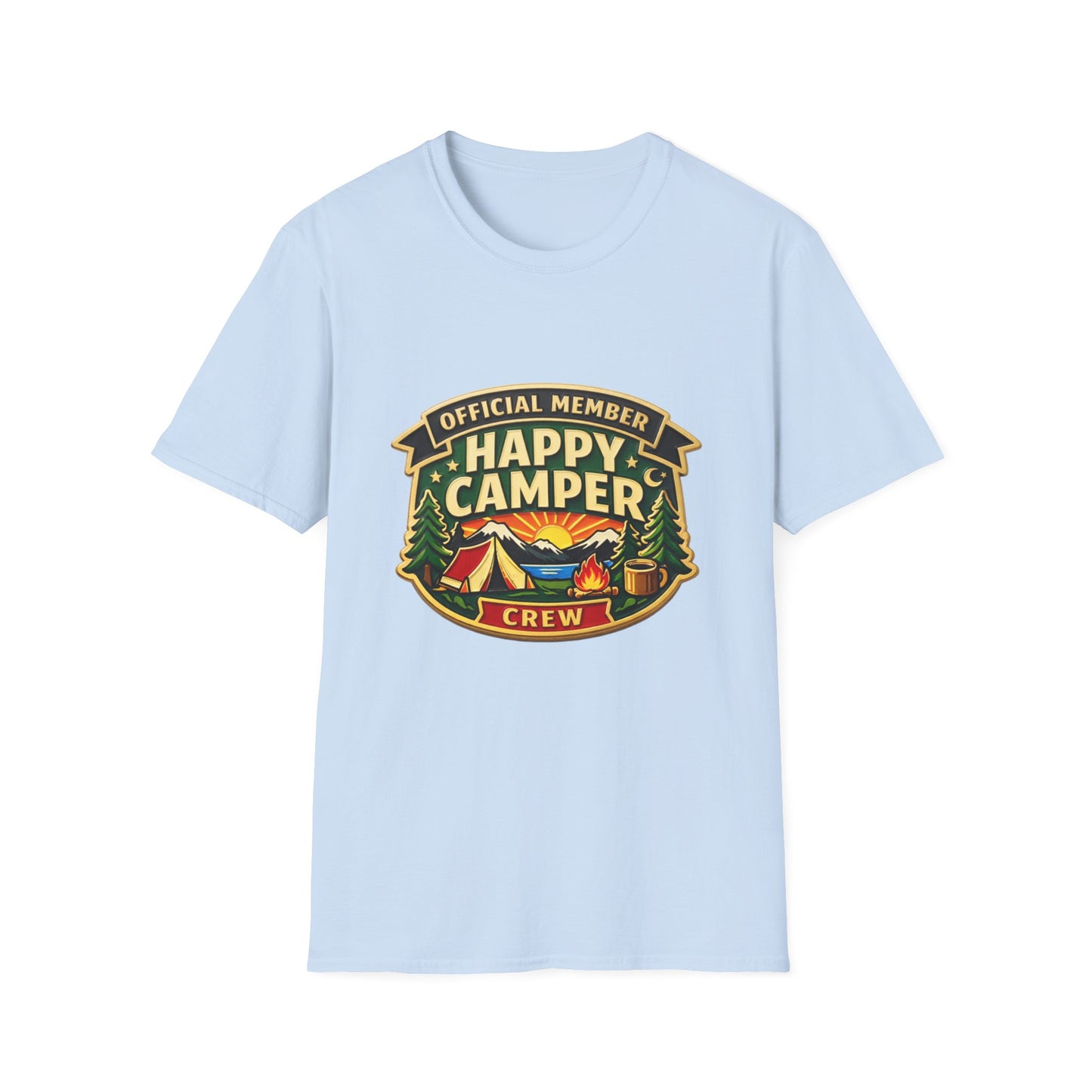 Happy Camper Crew T-Shirt Dark, Softstyle, Unisex  - HappyCamperCrew.com