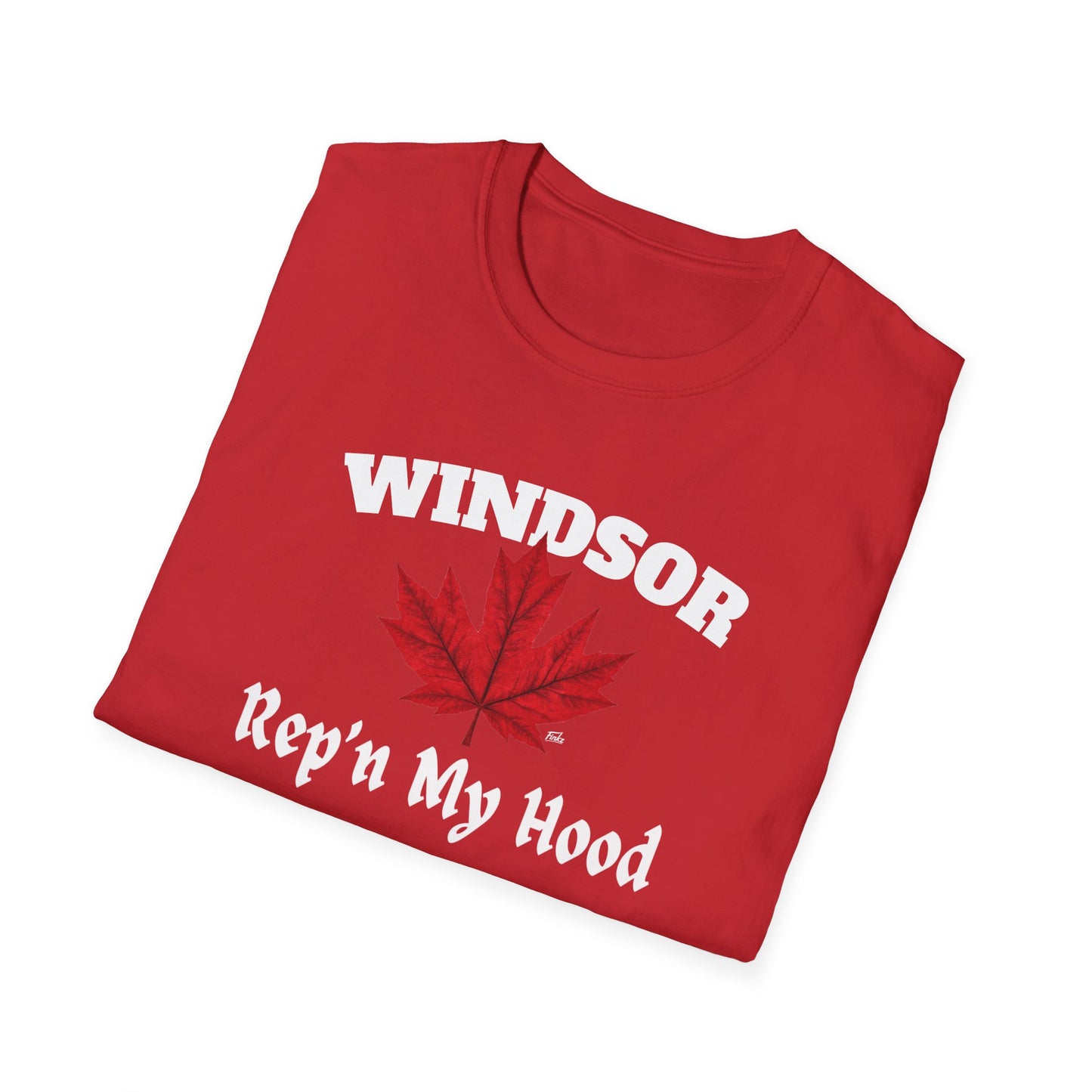 WINDSOR Top Rep'n My Hood Red Leaf T-Shirt, Softstyle Graphic Tee, Unisex Casual Wear, Support Local Merch, Gift for Community Lovers, Finkz