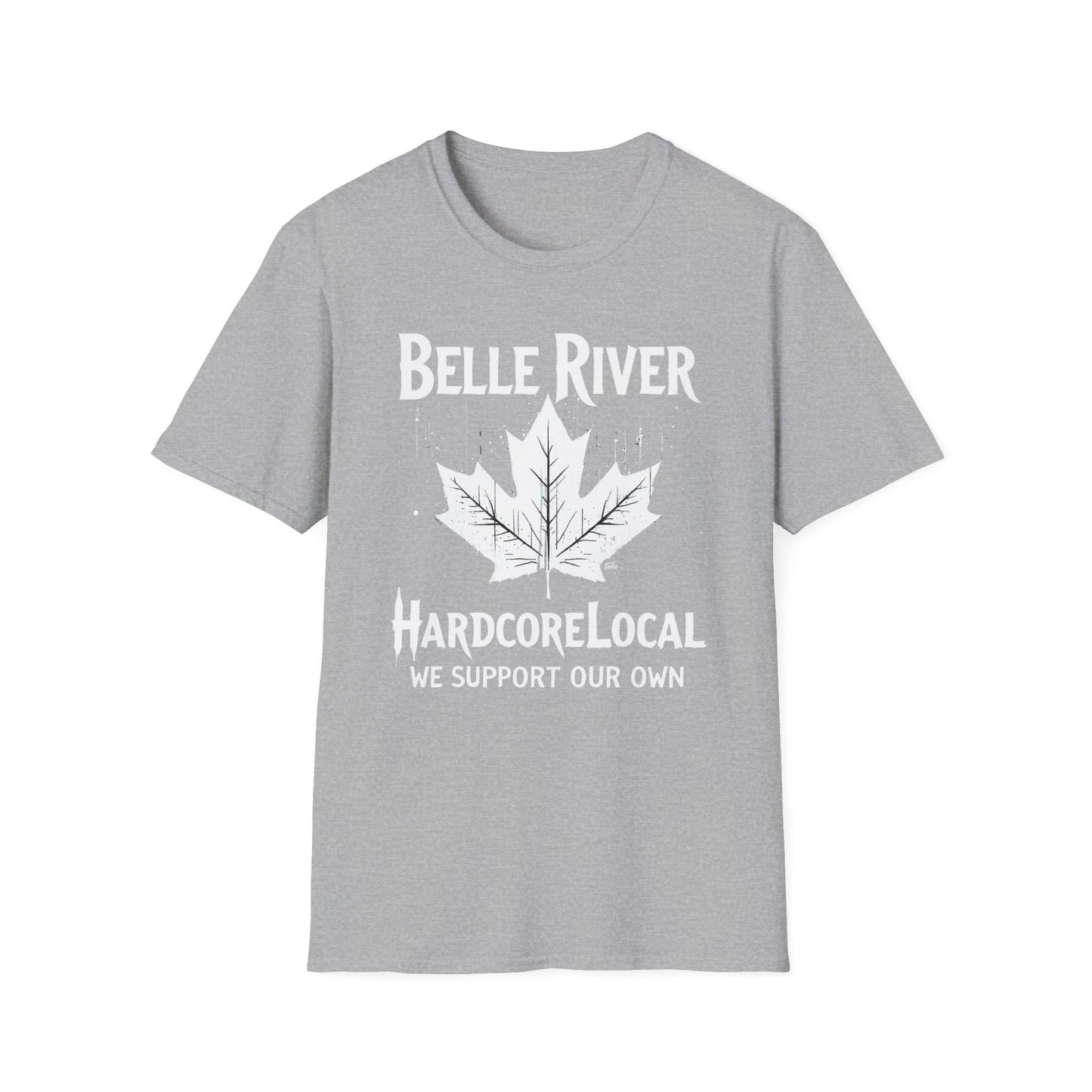 BELLE RIVER, We Support Our Own 2, Hardcore Local White Leaf T-Shirt, Softstyle Graphic Tee, Unisex Casual Wear, Support Local Merch, Gift for Community Lovers Finkz Windsor