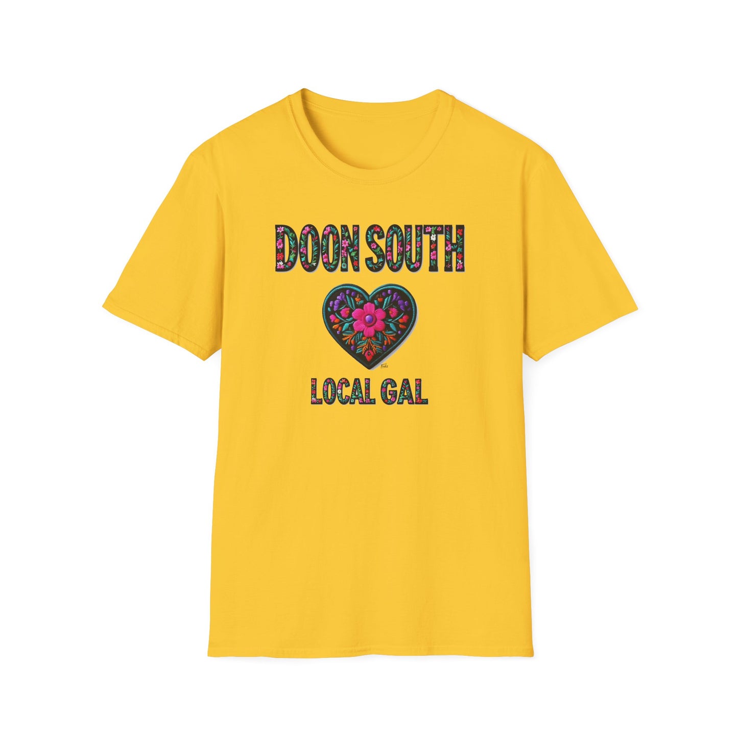 Doon South Local Gal Flower-Heart T-Shirt, c03-n02-s05  Softstyle Graphic Tee, Unisex Casual Wear, Support Local Merch, Gift for Community Lovers, Finkz WINDSOR