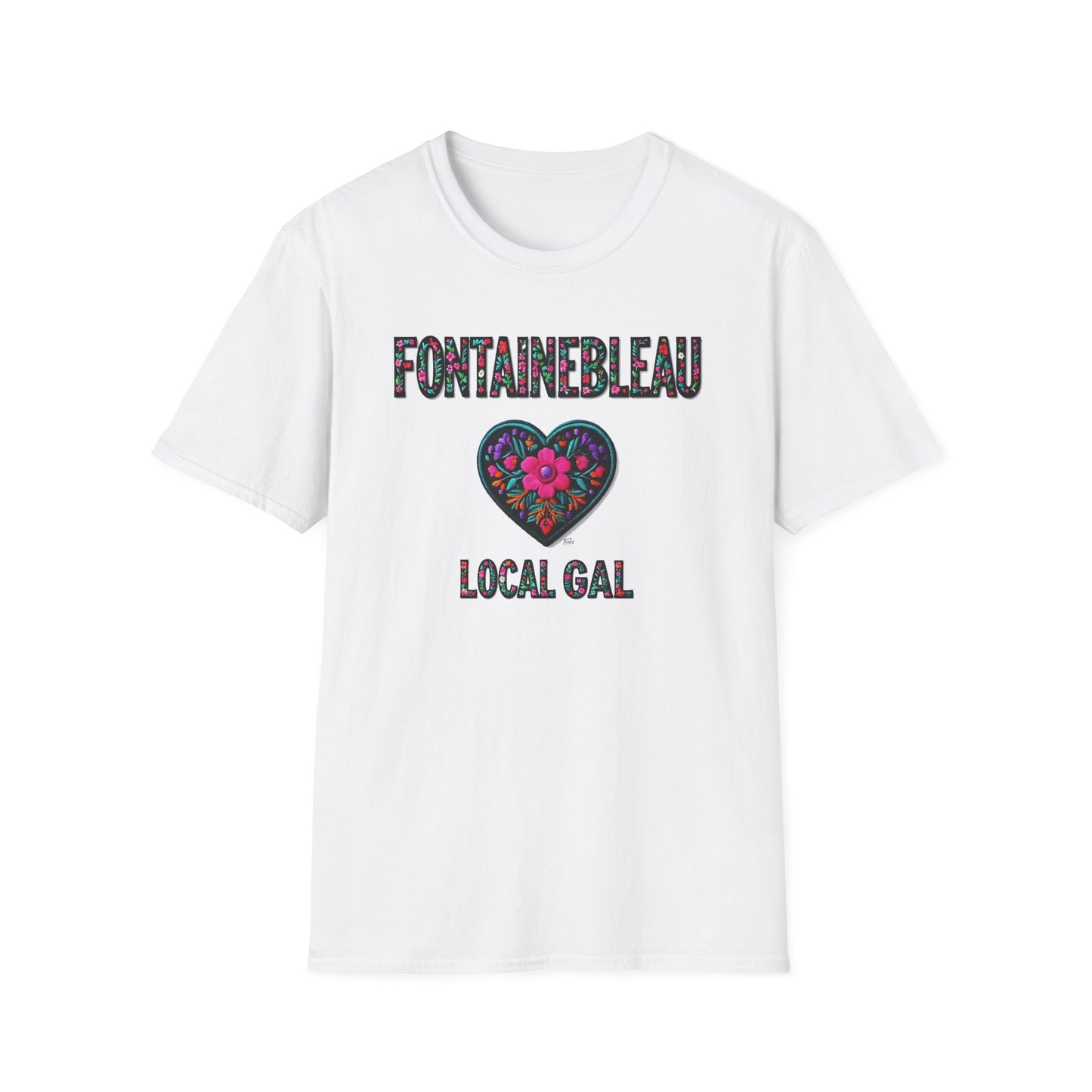 FONTAINEBLEAU Local Gal Flower-Heart T-Shirt, 3 Softstyle Graphic Tee, Unisex Casual Wear, Support Local Merch, Gift for Community Lovers, Finkz WINDSOR