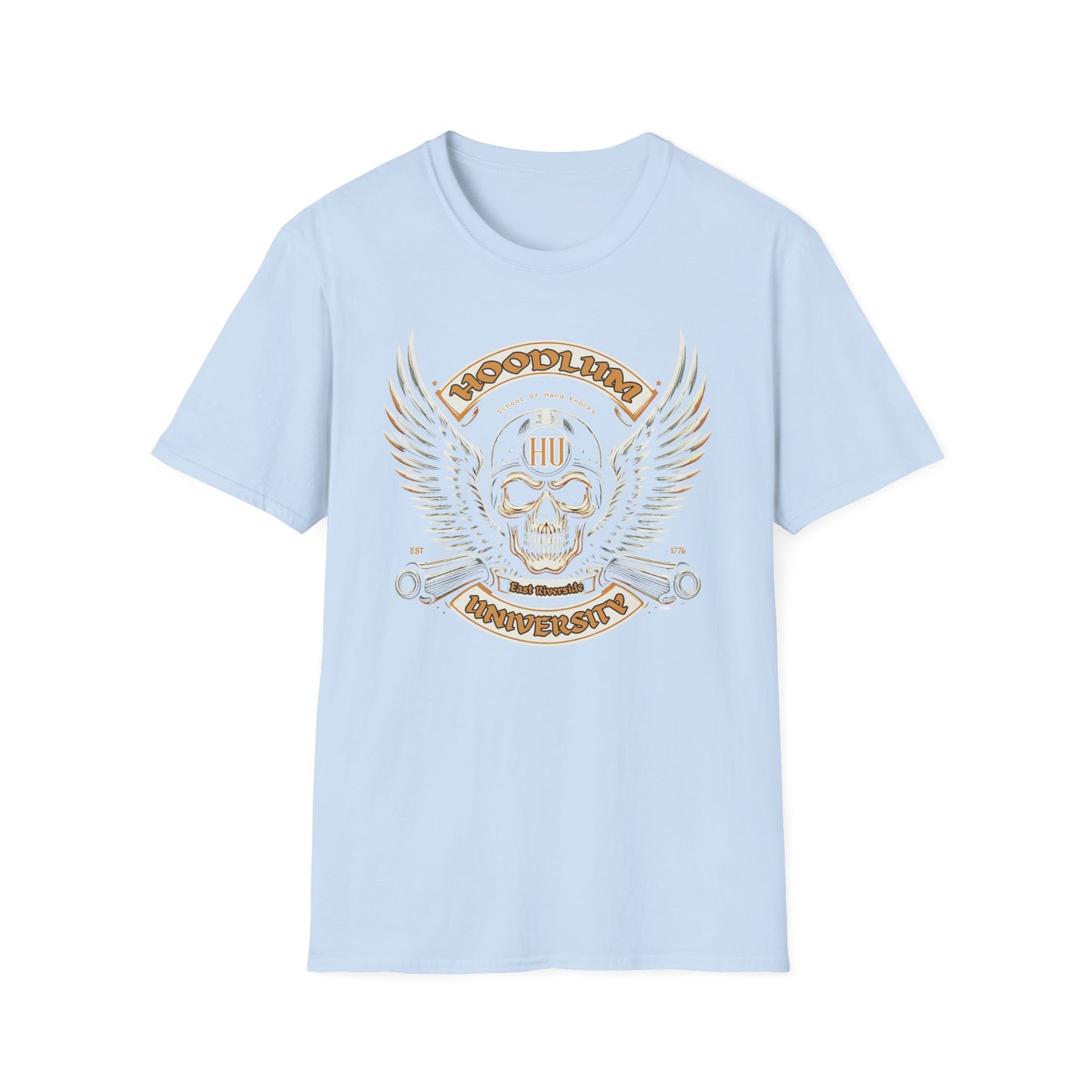 East Riverside Hoodlum University Wings T-Shirt, Softstyle Graphic Tee, Unisex Casual Wear, Support'n Locals Merch, Gift for Community Lovers, c01-n06-s004