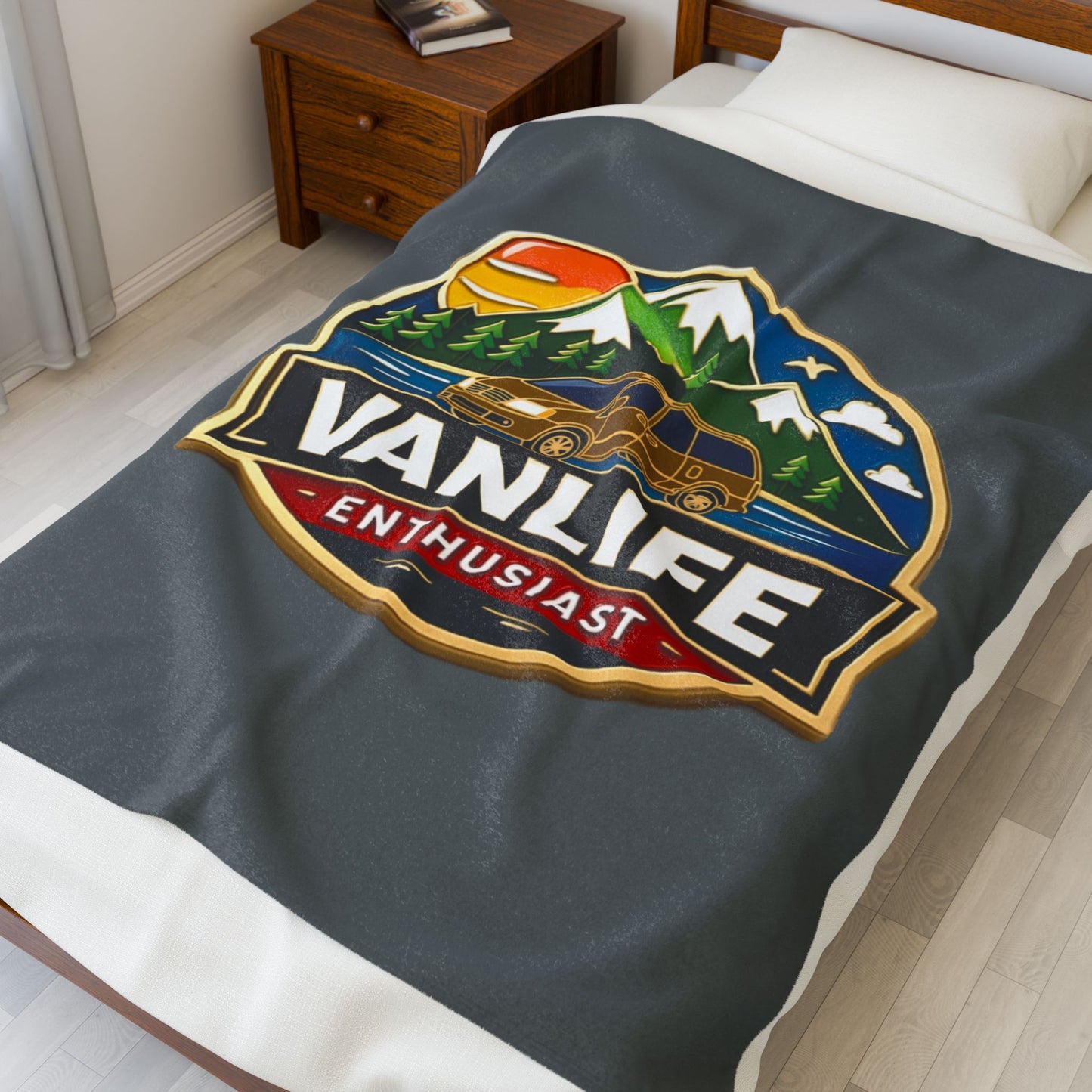 Velveteen Plush Blanket — "Vanlife Enthusiast" Mountain Camper Throw