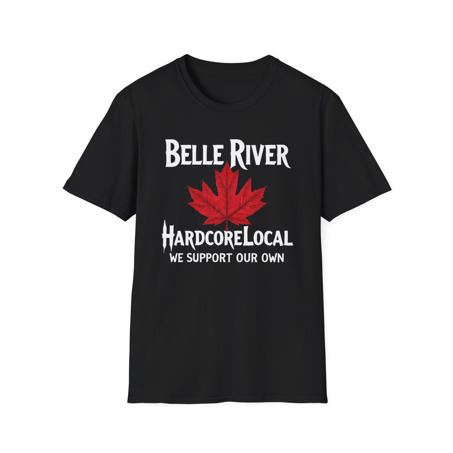 Belle River Hardcore Local Red Leaf, We Support Our Own, 1 T-Shirt, Softstyle Graphic Tee, Unisex Casual Wear, Support Local Merch, Gift for Community Lovers