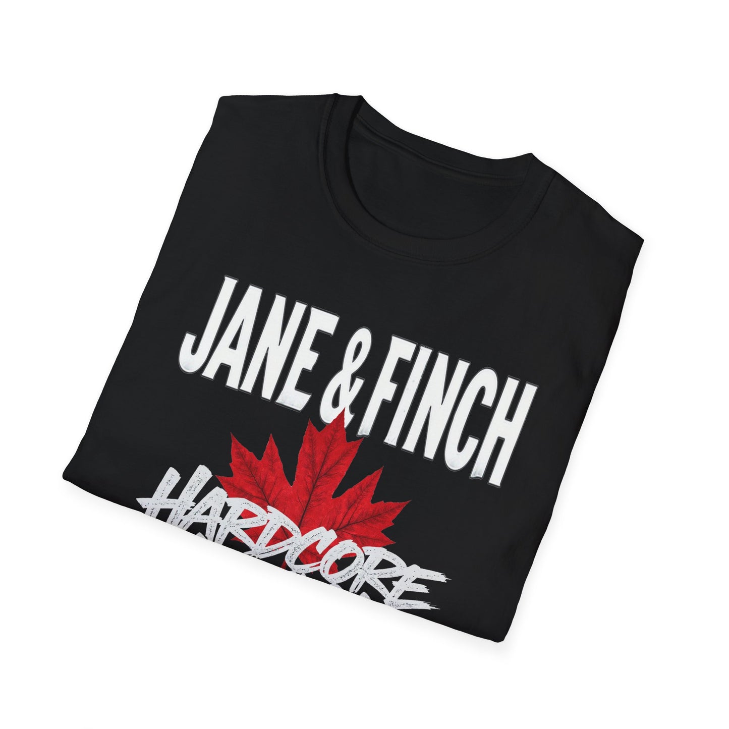 Jane & Finch Hardcore We Support Our Own Red Leaf T-Shirt, c06-n03-s006 Softstyle Graphic Tee, Unisex Casual Wear, Support'n Locals Merch, Gift for Community Lovers.