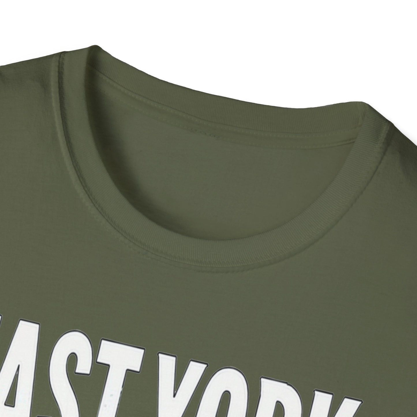 East York Hardcore Rep'n White Leaf T-Shirt, c06-n02-s007 Softstyle Graphic Tee, Unisex Casual Wear, Support'n Locals Merch, Gift for Community Lovers.