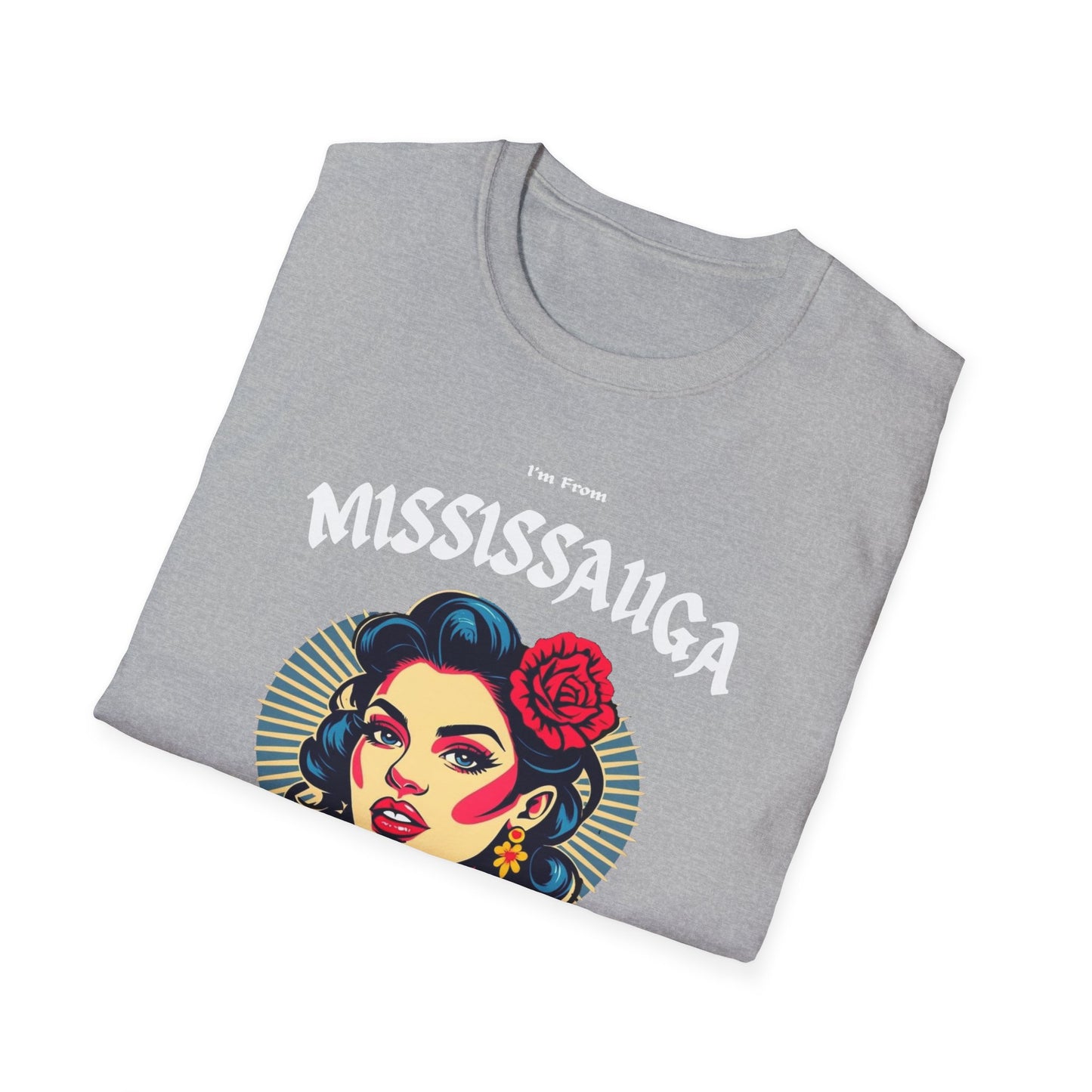Mississauga Underestimate Gal T-Shirt, c005-n00-s001 Softstyle Graphic Tee, Unisex Casual Wear, Support'n Locals Merch, Gift for Community Lovers.