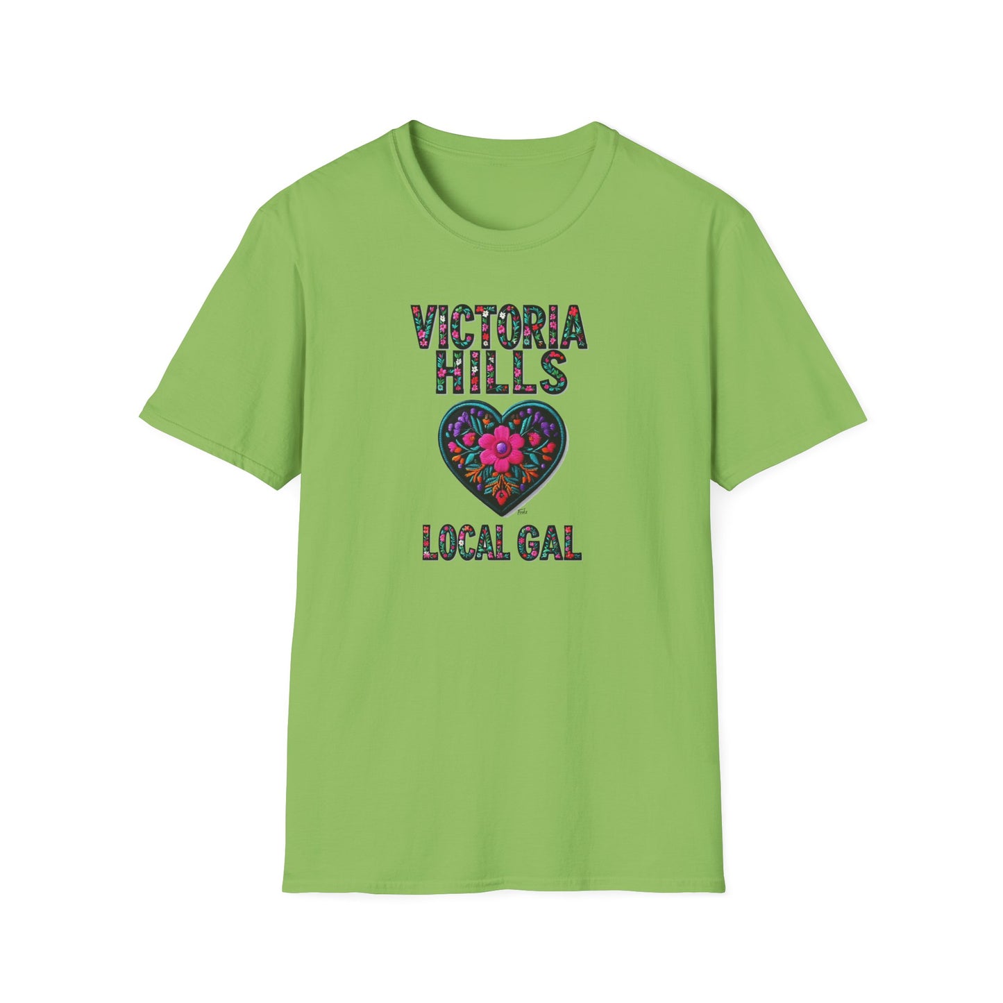 Victoria Hills Local Gal Flower-Heart T-Shirt, c03-n10-s05  Softstyle Graphic Tee, Unisex Casual Wear, Support Local Merch, Gift for Community Lovers, Finkz WINDSOR