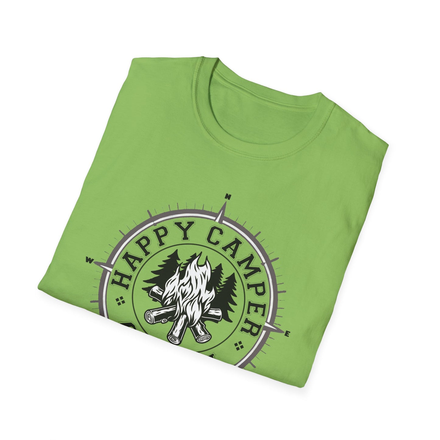 Happy Camper Crew Compass T-Shirt, Softstyle Graphic Tee, Unisex Casual Wear, Support'N Locals Merch, Gift for Community Lovers,