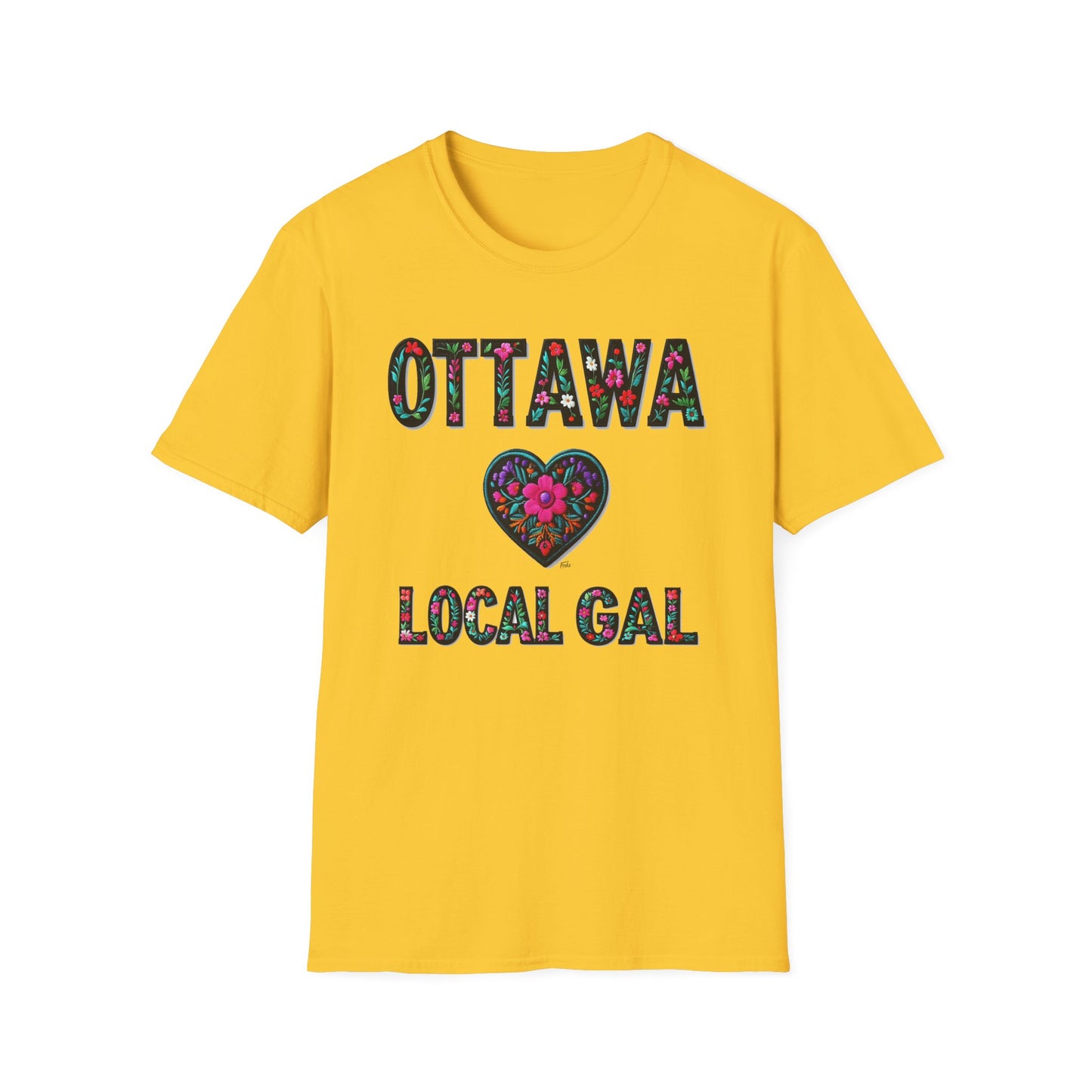 Ottawa Local Gal Flower-Heart T-Shirt, c07-n00-s005 Softstyle Graphic Tee, Unisex Casual Wear, Support Local Merch, Gift for Community Lovers, Finkz WINDSOR