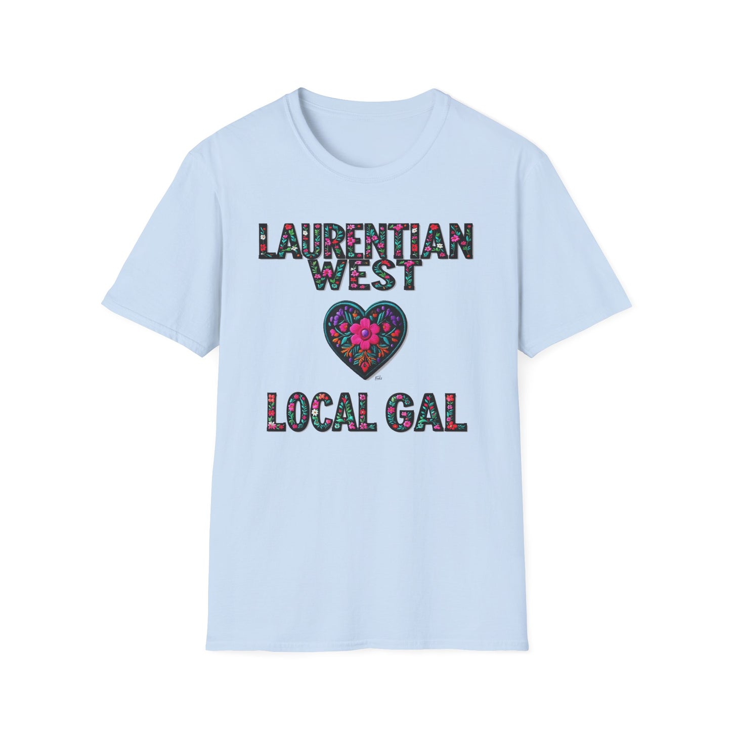 Laurentian West Local Gal Flower-Heart T-Shirt, c03-n01-s005 Softstyle Graphic Tee, Unisex Casual Wear, Support Local Merch, Gift for Community Lovers, Finkz WINDSOR