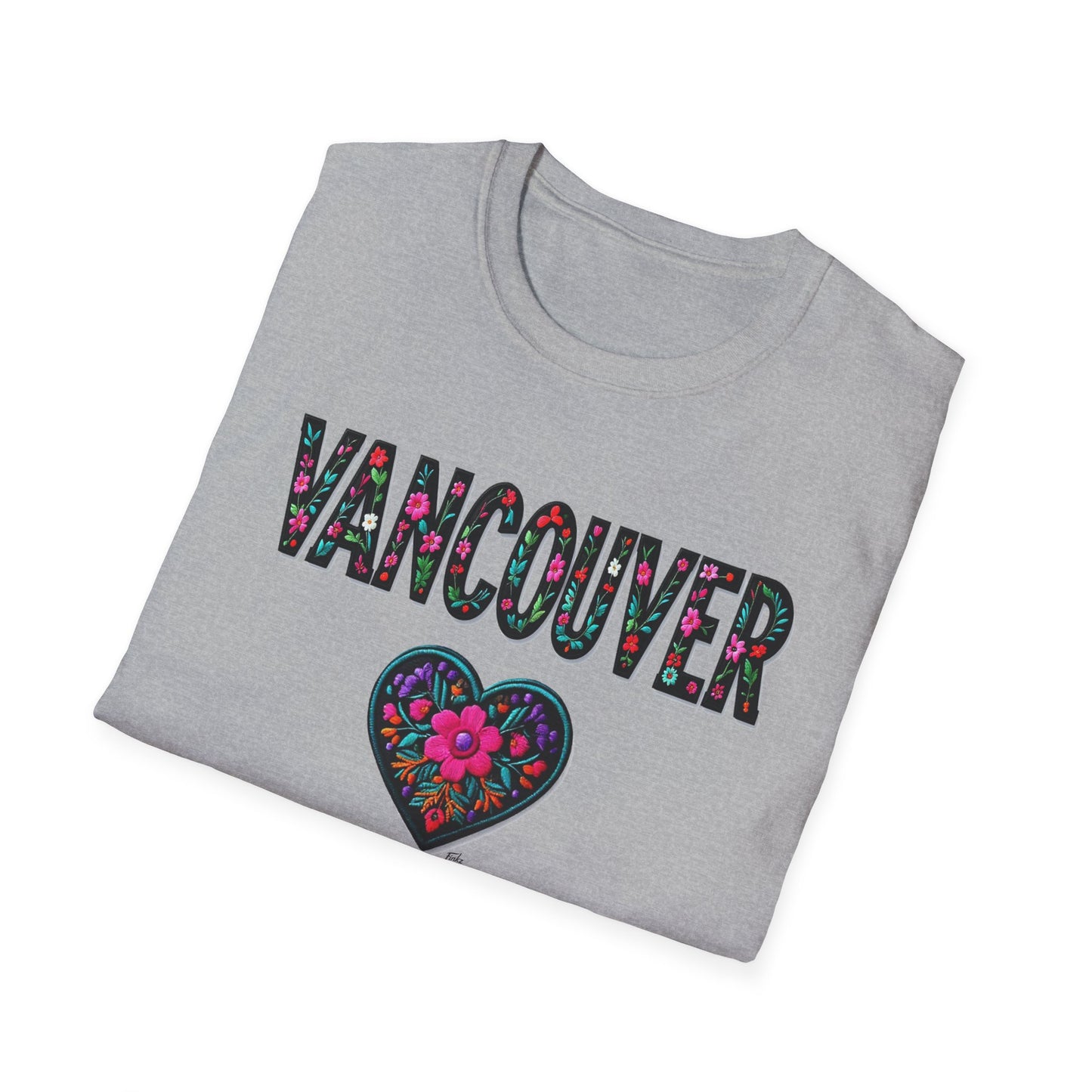 Vancouver Local Gal Flower-Heart T-Shirt, c13-n00-s005 Softstyle Graphic Tee, Unisex Casual Wear, Support Local Merch, Gift for Community Lovers, Finkz WINDSOR