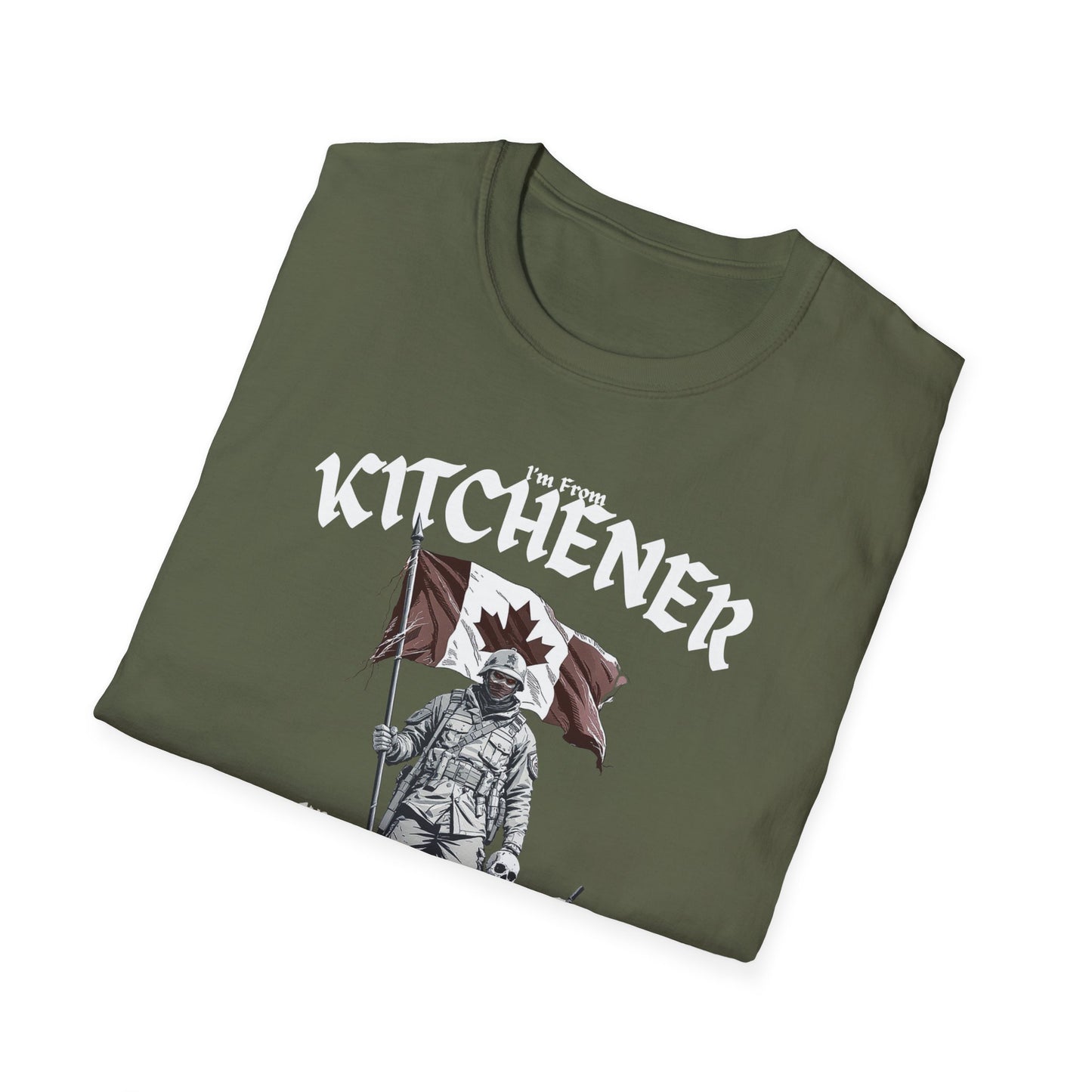 Kitchener Underestimate Guy T-Shirt, c03-n00-s002 Softstyle Graphic Tee, Unisex Casual Wear, Support'n Locals Merch, Gift for Community Lovers.