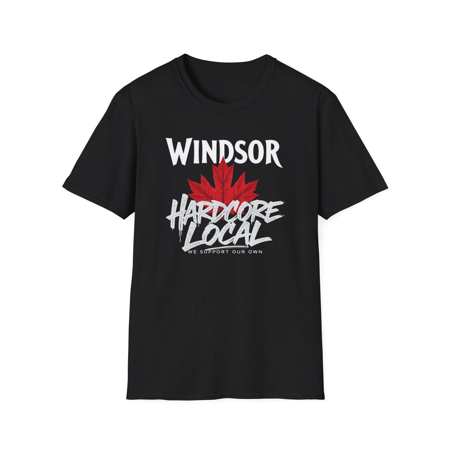 Windsor Hardcore Local, We Support Our Own,  Red Leaf 2 T-Shirt, Softstyle Graphic Tee, Unisex Casual Wear, Support Local Merch, Gift for Community Lovers