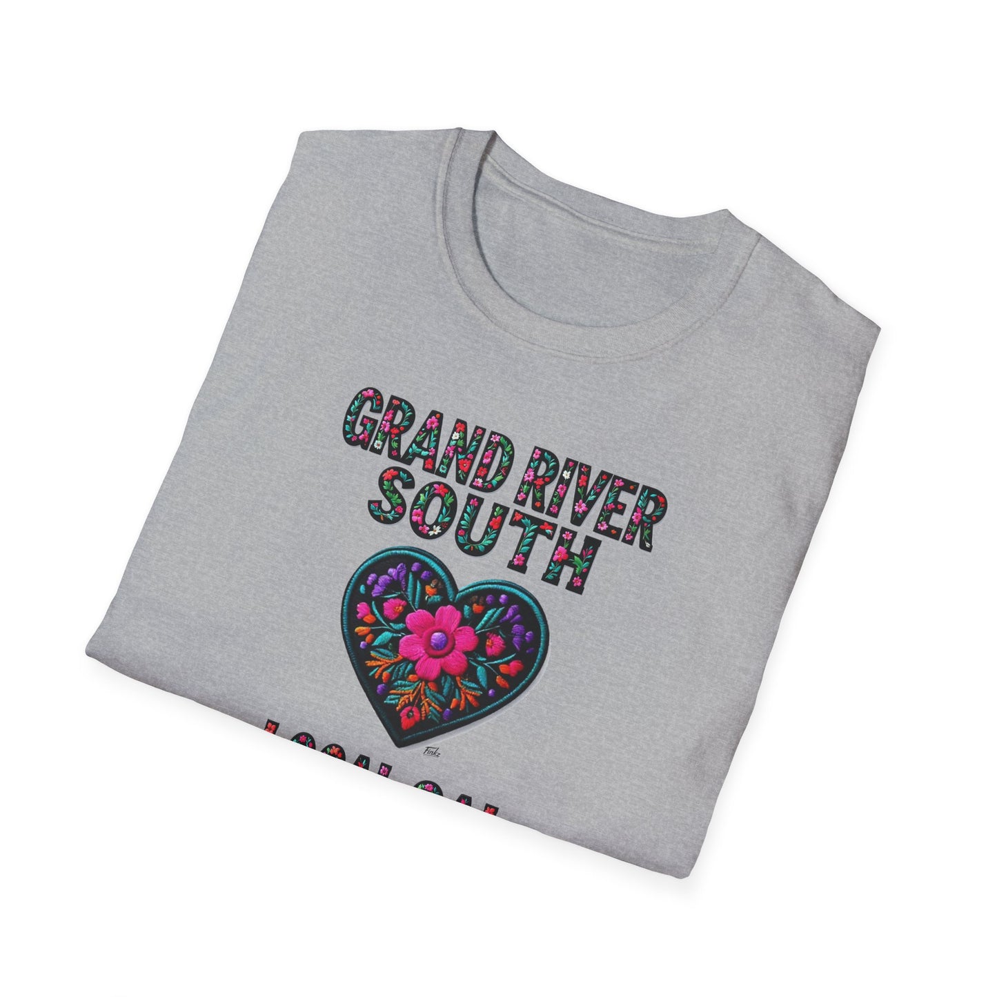 Grand River South Local Gal Flower-Heart T-Shirt, c03-n04-s05  Softstyle Graphic Tee, Unisex Casual Wear, Support Local Merch, Gift for Community Lovers, Finkz WINDSOR