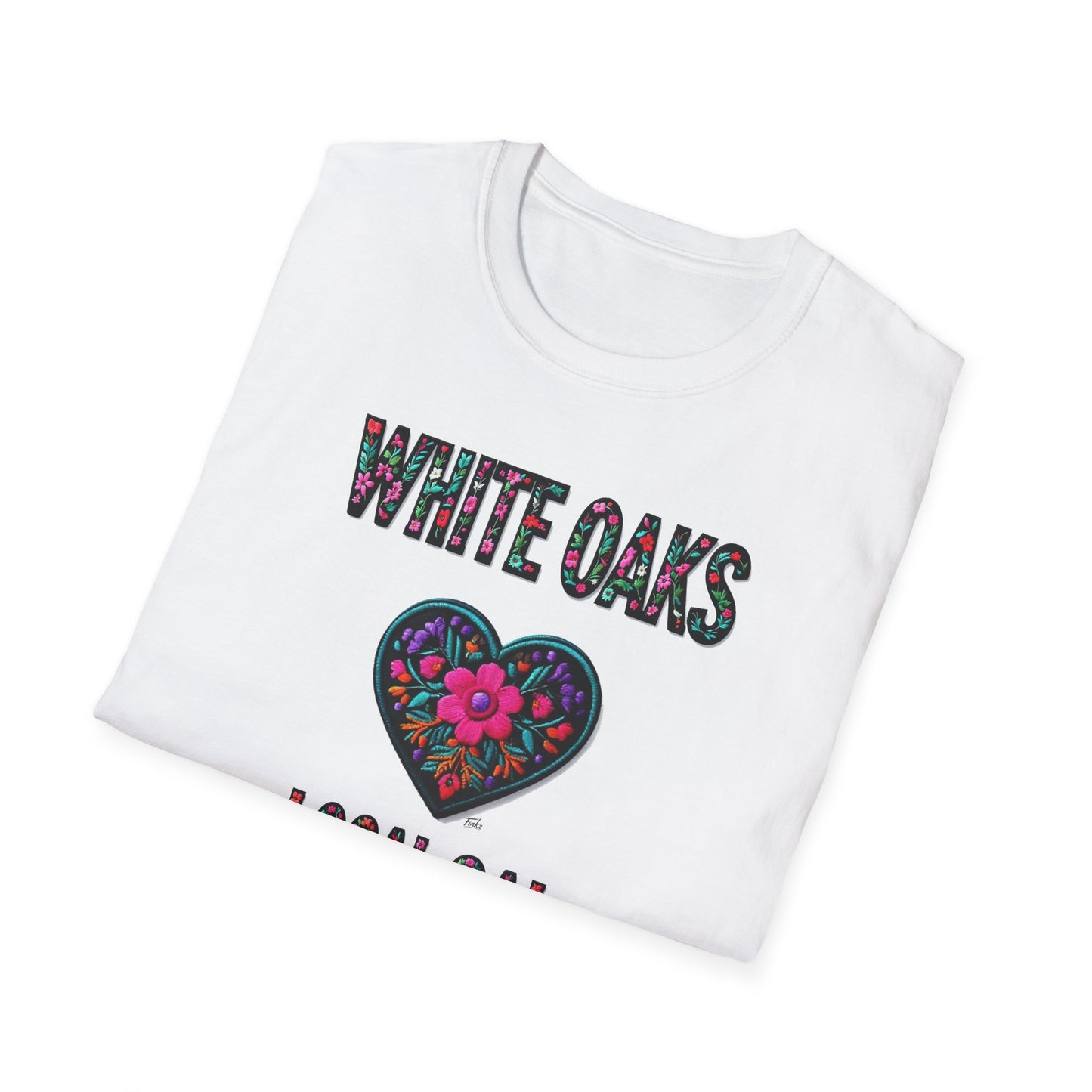 White Oaks Local Gal Flower-Heart T-Shirt, c02-n09-s05  Softstyle Graphic Tee, Unisex Casual Wear, Support Local Merch, Gift for Community Lovers, Finkz WINDSOR