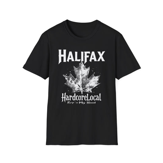 Halifax Hardcore Rep'n White Leaf T-Shirt, c008-n00-s007 Softstyle Graphic Tee, Unisex Casual Wear, Support'n Locals Merch, Gift for Community Lovers.