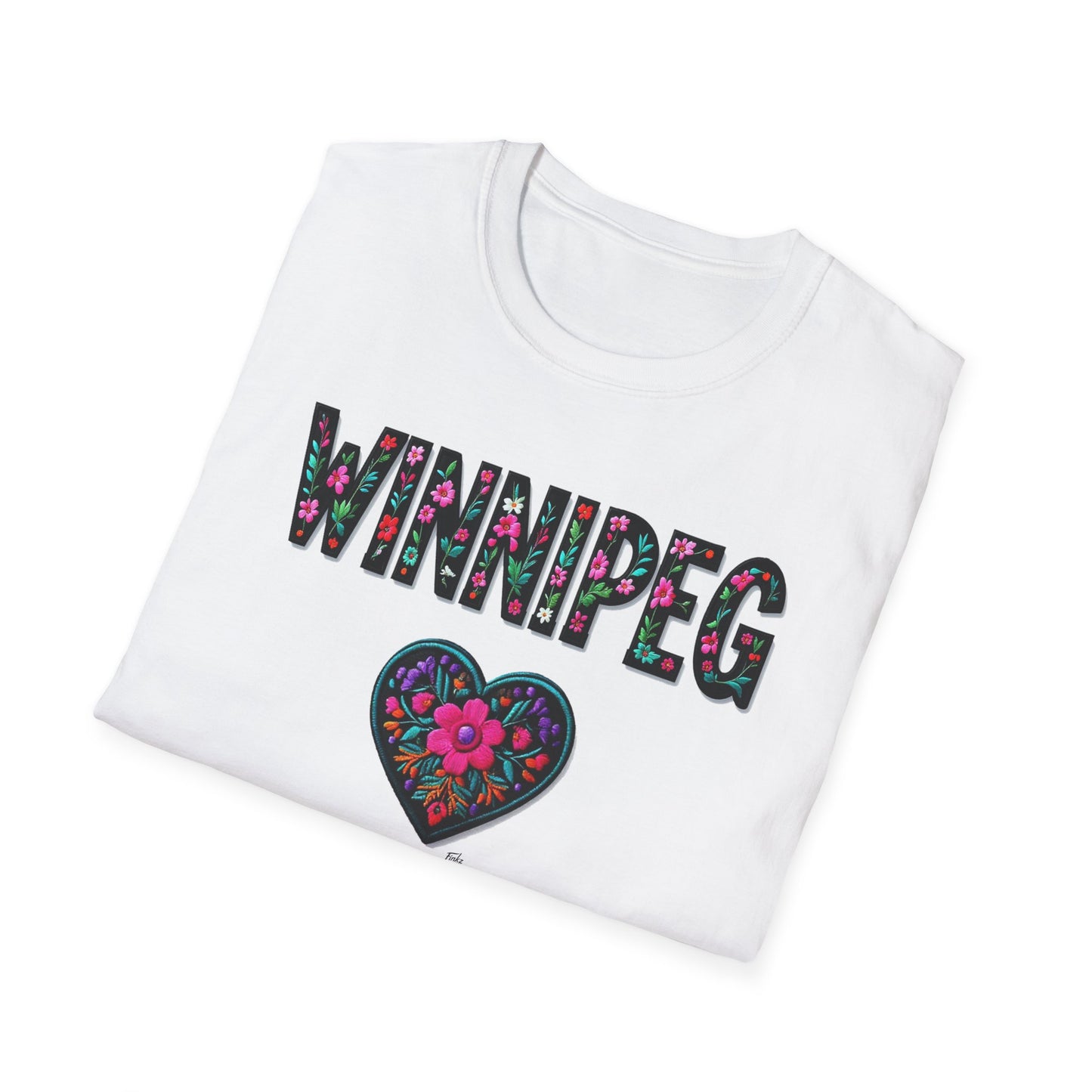 Winnipeg Local Gal Flower-Heart T-Shirt, c09-n00-s005 Softstyle Graphic Tee, Unisex Casual Wear, Support Local Merch, Gift for Community Lovers, Finkz WINDSOR