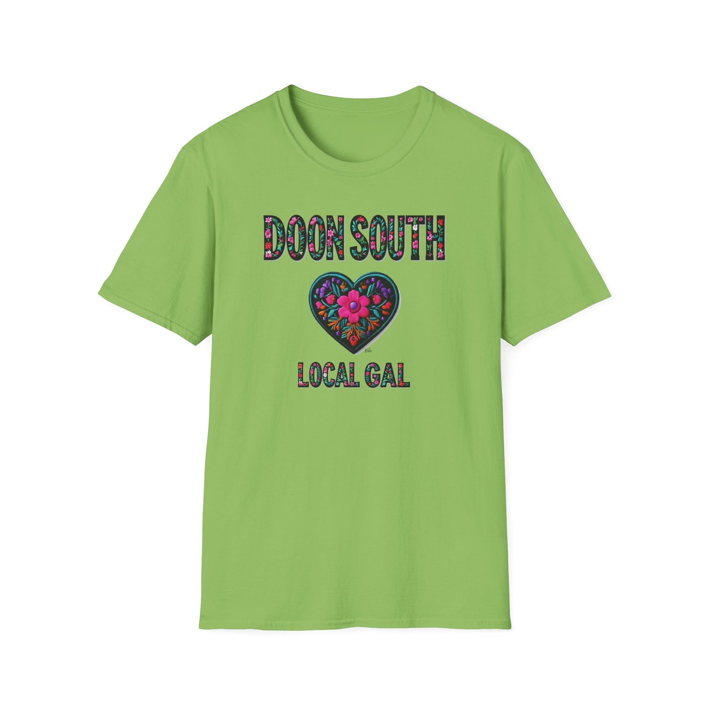 Doon South Local Gal Flower-Heart T-Shirt, c03-n02-s05  Softstyle Graphic Tee, Unisex Casual Wear, Support Local Merch, Gift for Community Lovers, Finkz WINDSOR