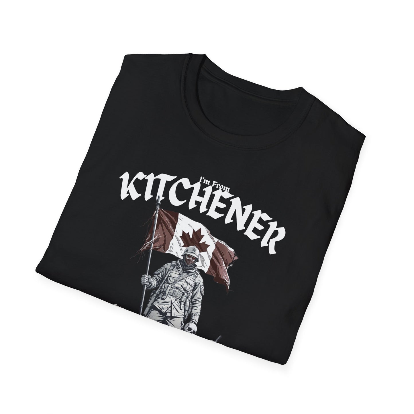 Kitchener Underestimate Guy T-Shirt, c03-n00-s002 Softstyle Graphic Tee, Unisex Casual Wear, Support'n Locals Merch, Gift for Community Lovers.