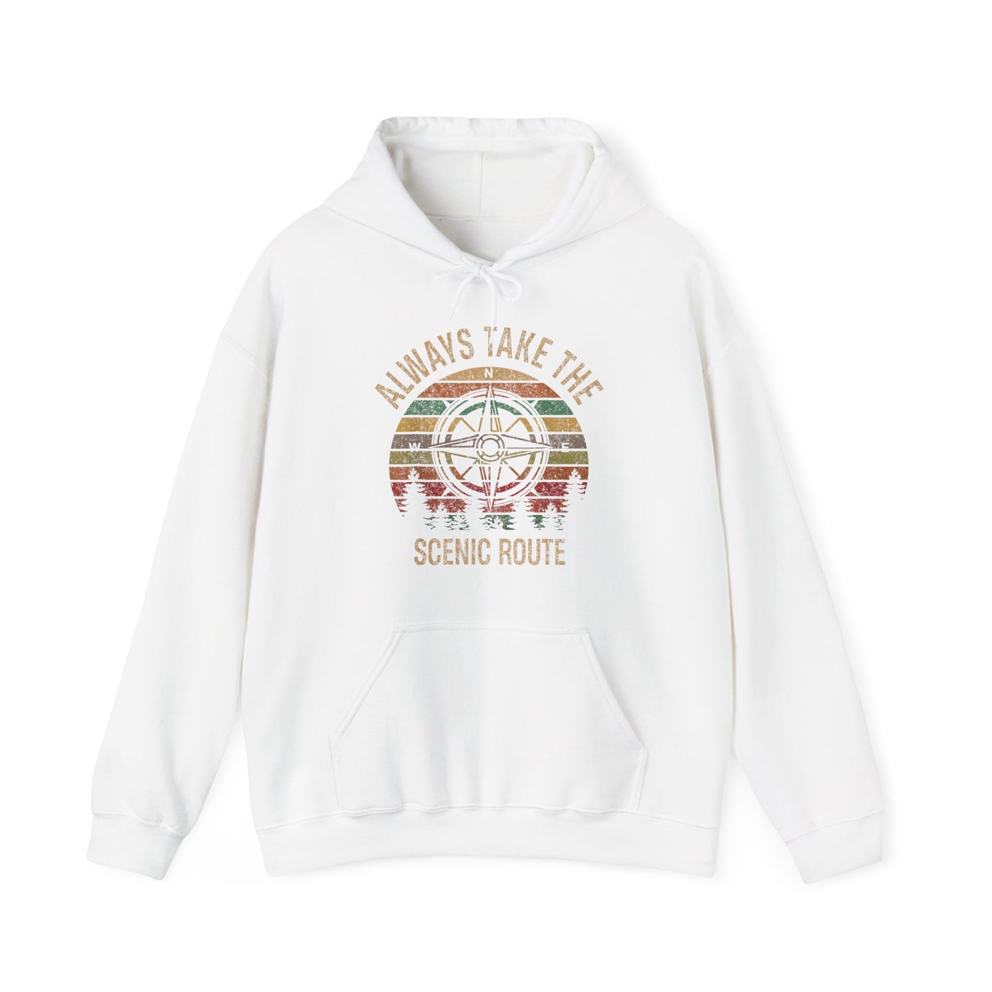 Scenic Route Hoodie | HappyCamperCrew.Com 100% Authentic | Cozy Camping Hoodie | Unisex Hooded Sweatshirt for Nature Lovers, Casual Wear, Gift for Him/Her, Outdoor Adventures, Cozy Days & Warm Nights by the Campfire