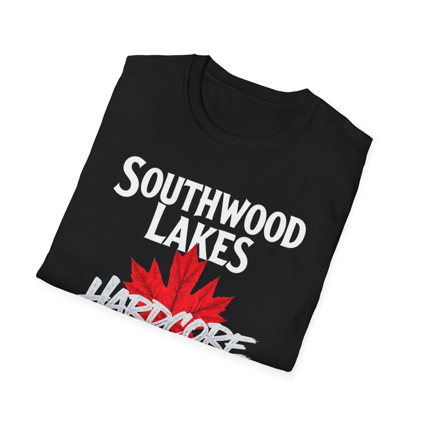 SOUTHWOOD LAKES Hardcore Local, We Support Our Own,  Red Leaf 3 T-Shirt, Softstyle Graphic Tee, Unisex Casual Wear, Support Local Merch, Gift for Community Lovers, FINKZ WINDSOR